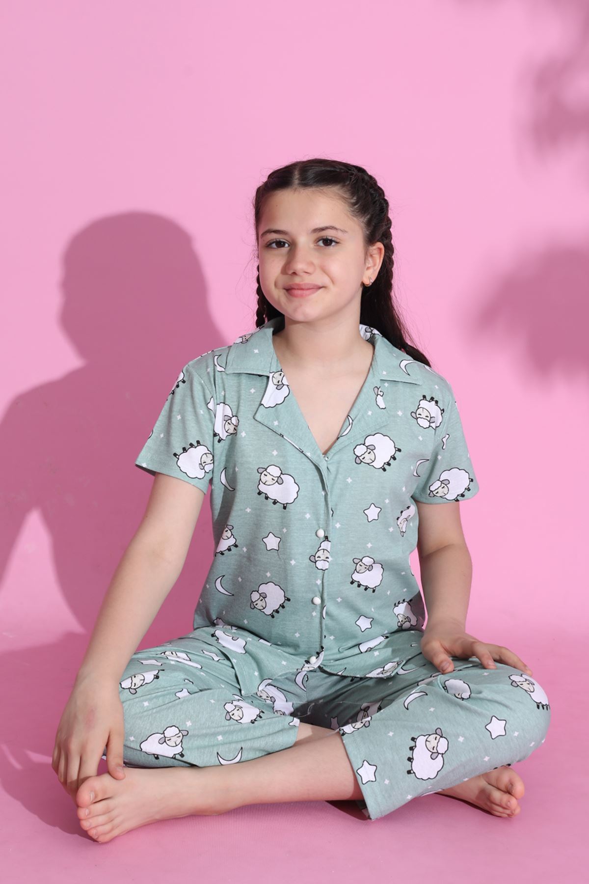 CLZ275 4-13 Yaş Çocuk Pijama Takımı Açıkyeşil