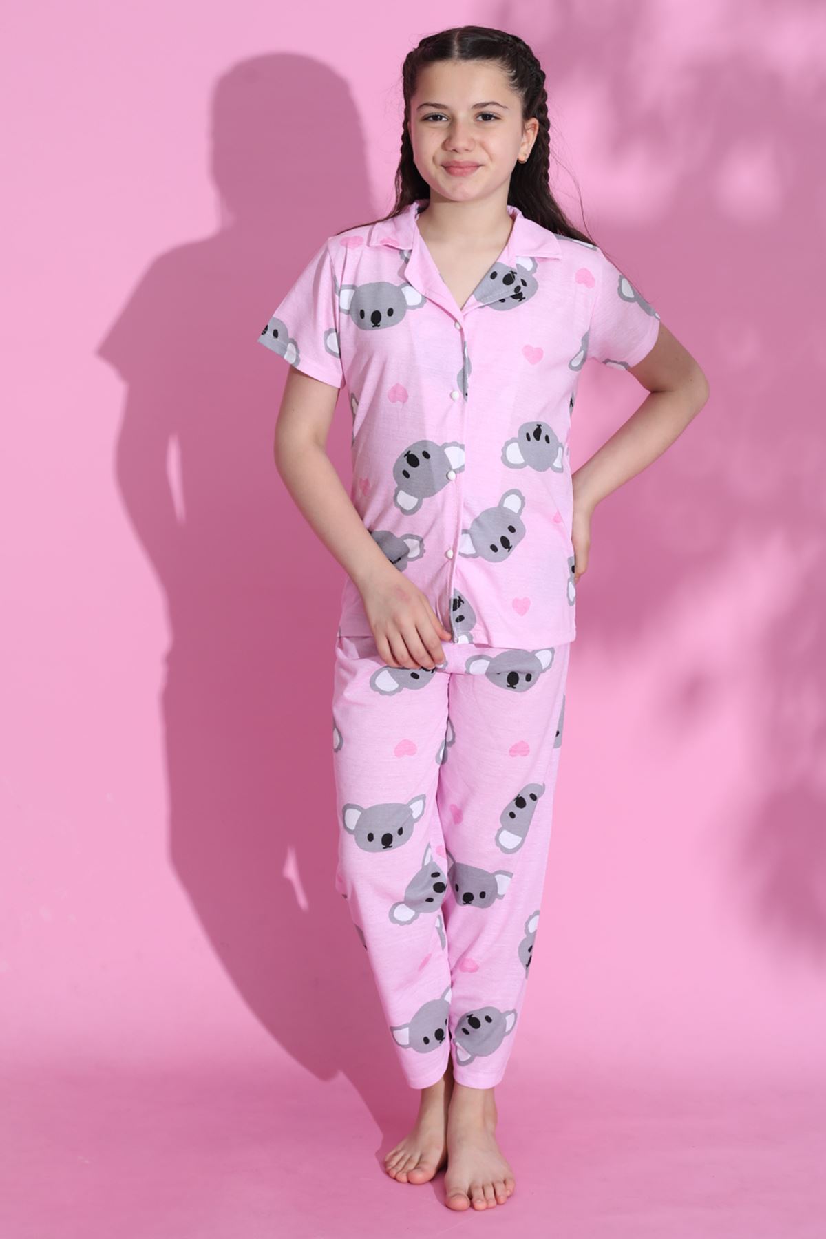 CLZ275 4-13 Yaş Çocuk Pijama Takımı Tozpembe