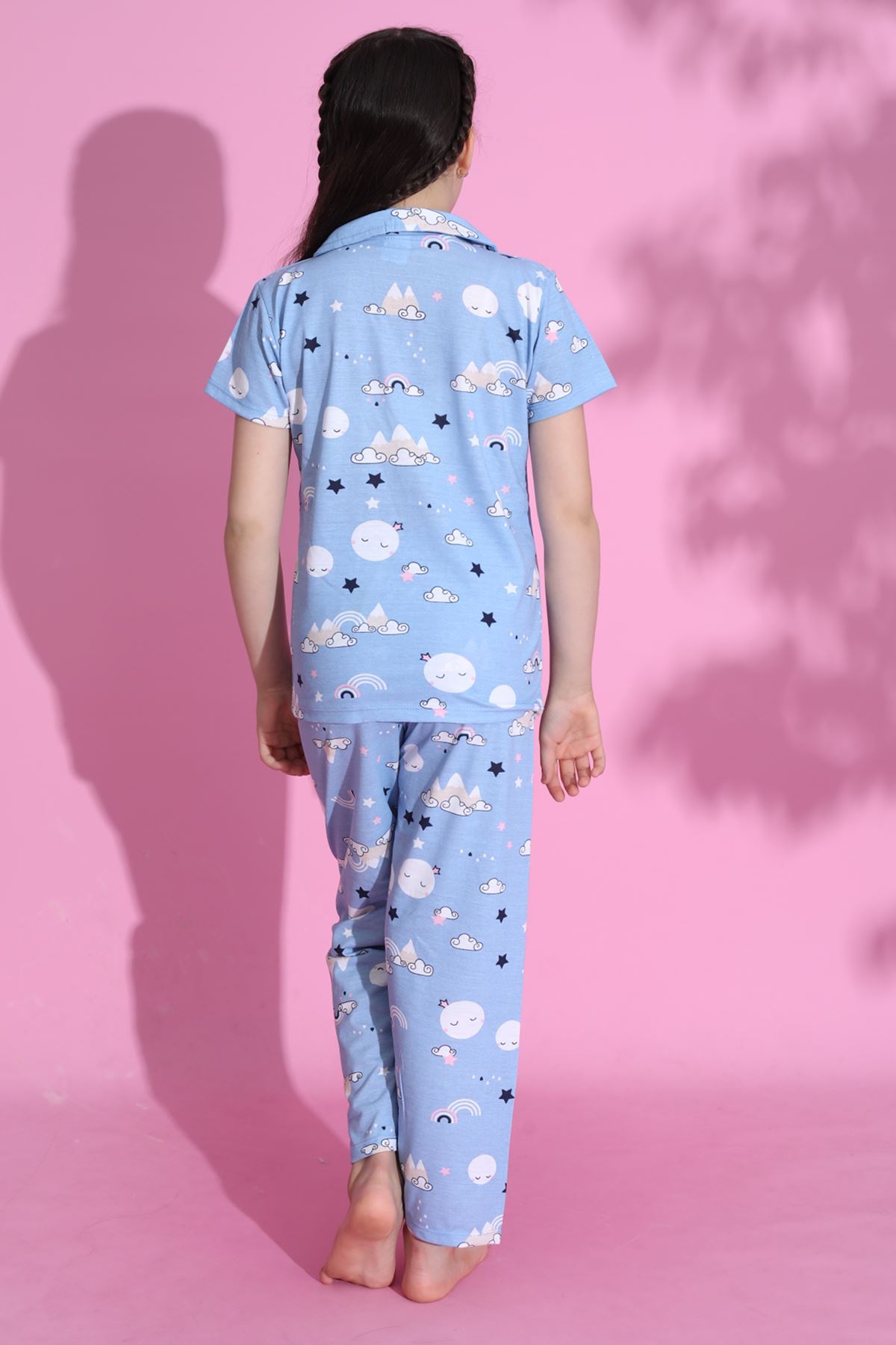 CLZ275 4-13 Yaş Çocuk Pijama Takımı Mavibeyaz