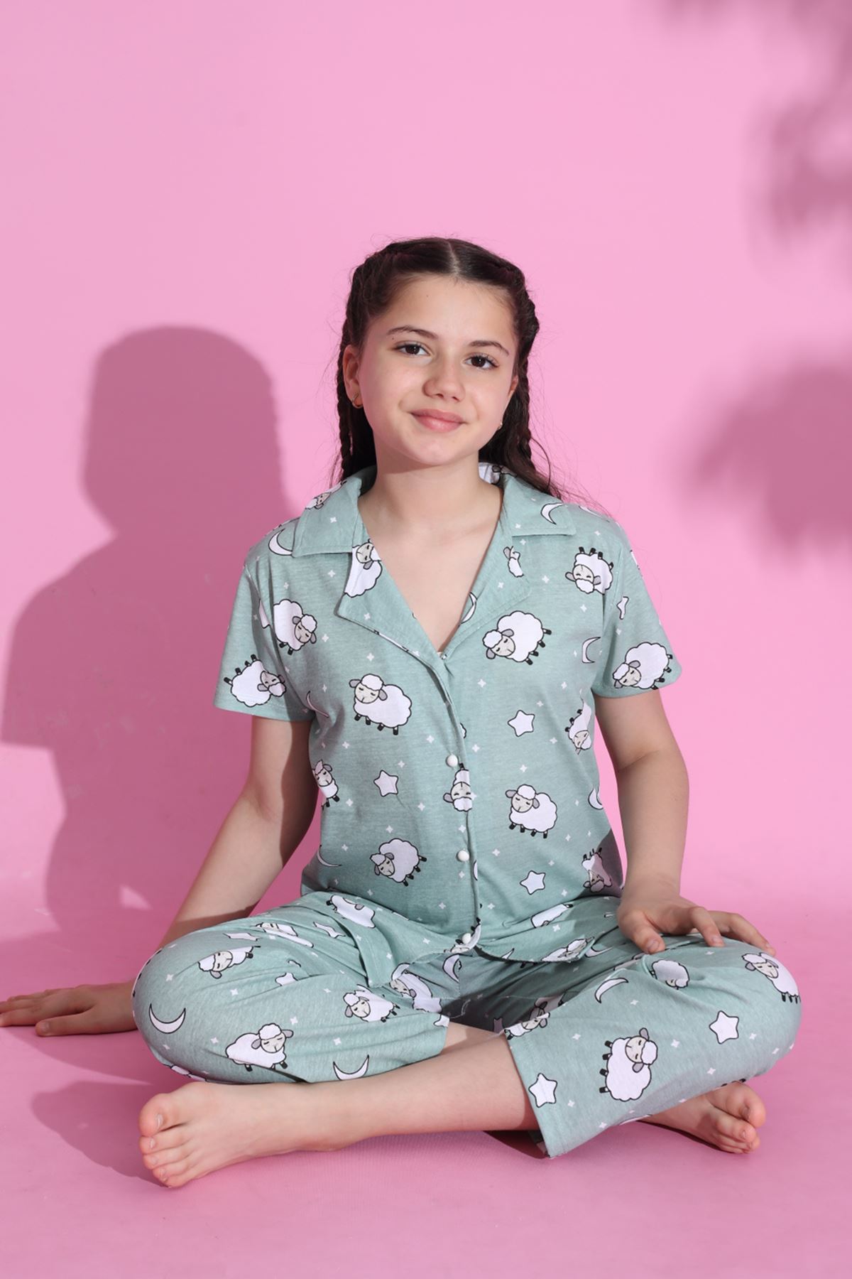 CLZ275 4-13 Yaş Çocuk Pijama Takımı Açıkyeşil