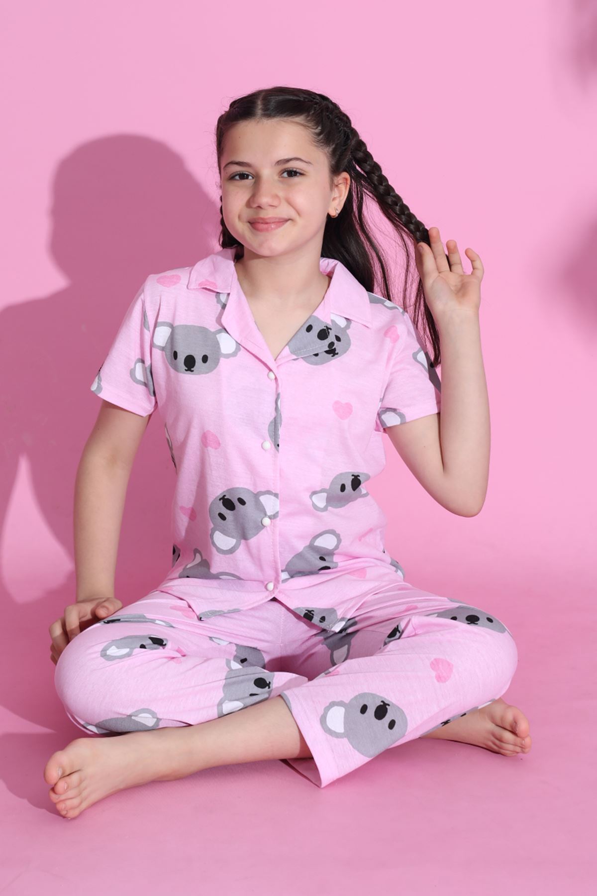 CLZ275 4-13 Yaş Çocuk Pijama Takımı Tozpembe