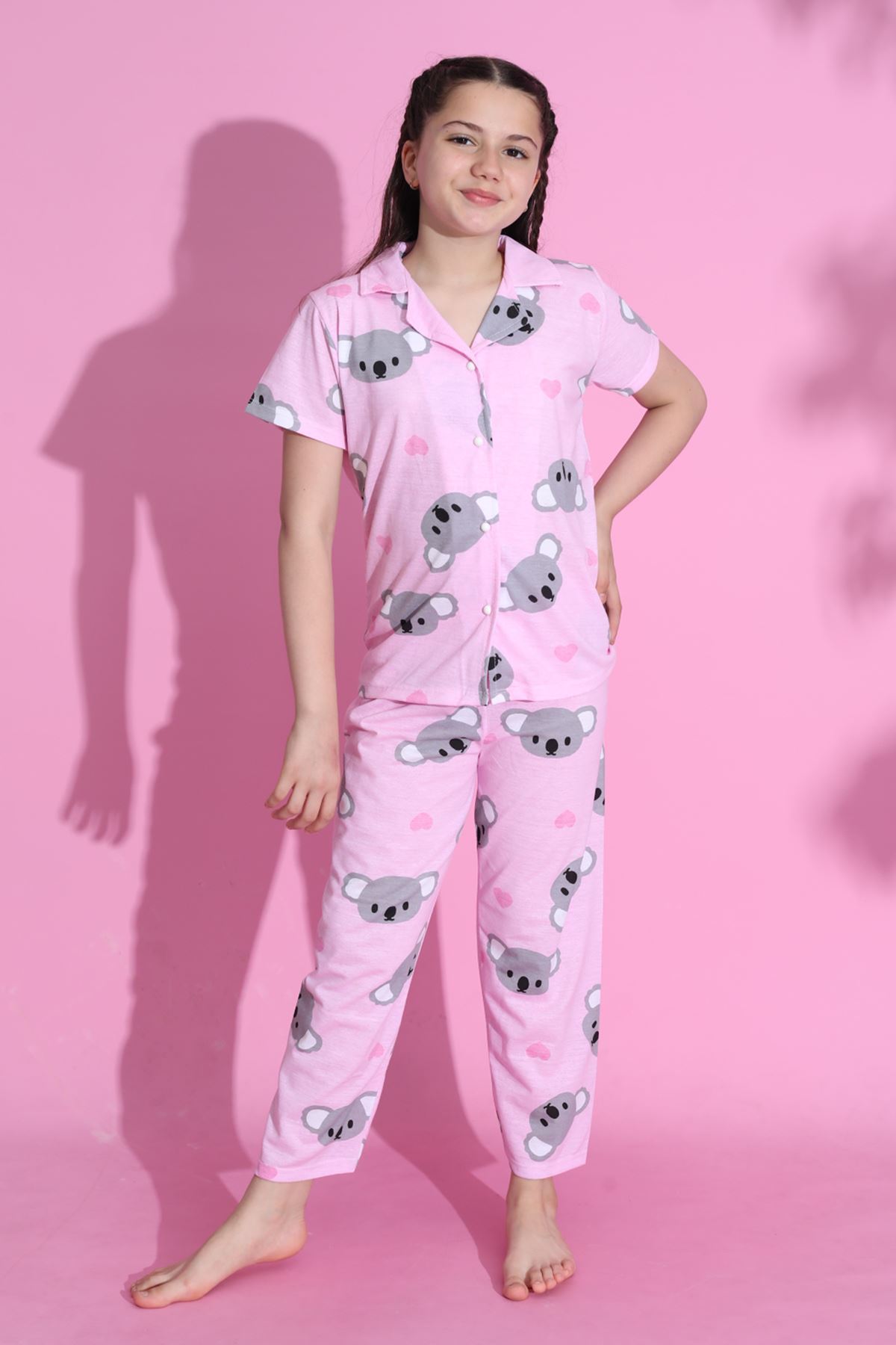 CLZ275 4-13 Yaş Çocuk Pijama Takımı Tozpembe