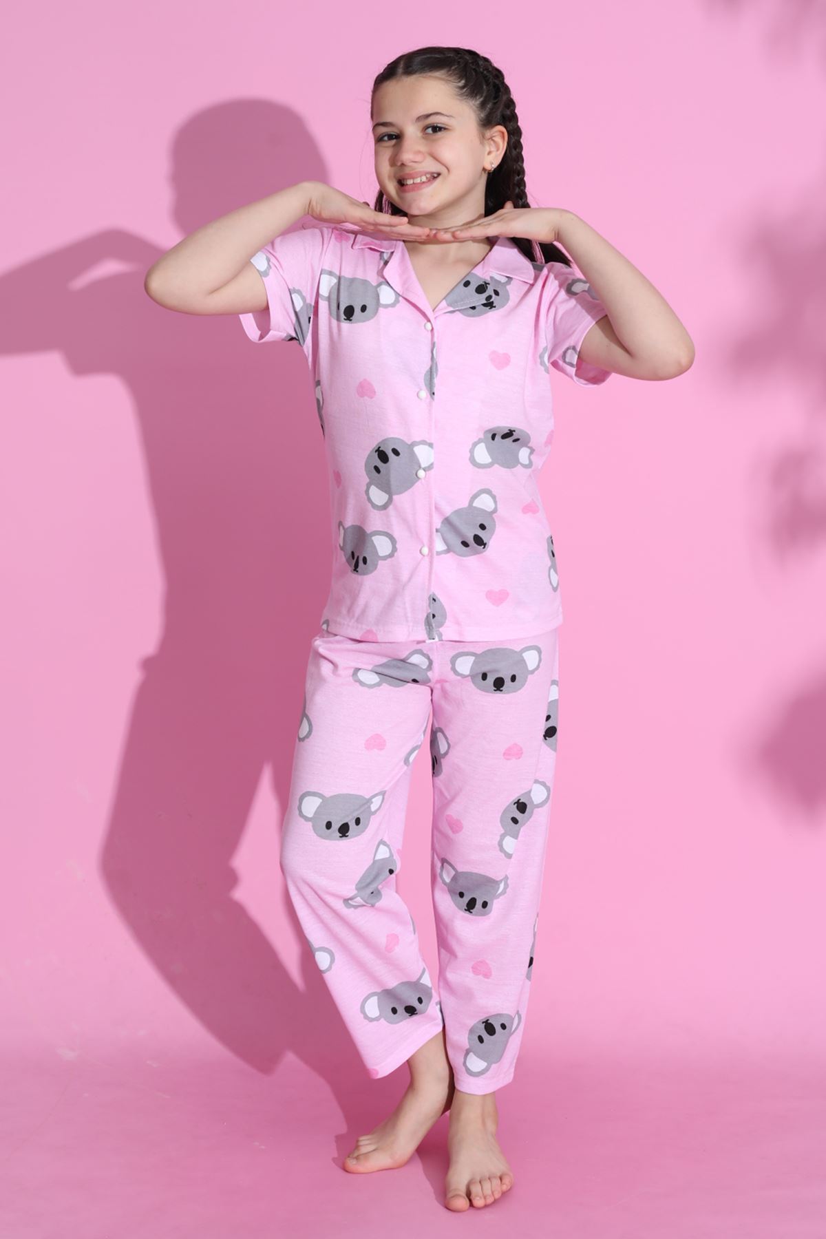 CLZ275 4-13 Yaş Çocuk Pijama Takımı Tozpembe