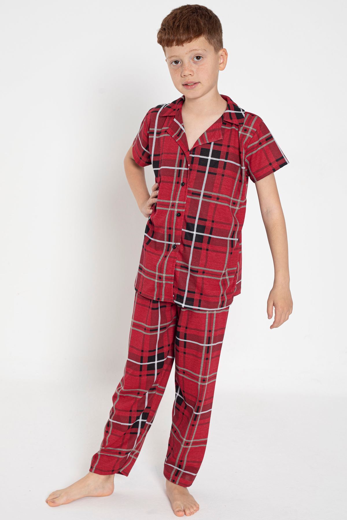 CLZ275 4-13 Yaş Çocuk Pijama Takımı Açıkkırmızı