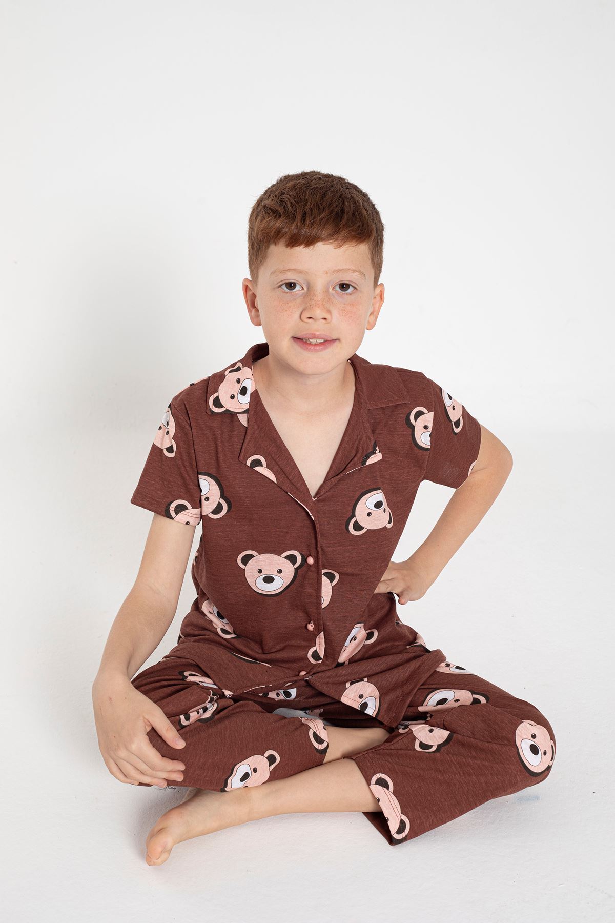 CLZ275 4-13 Yaş Çocuk Pijama Takımı Kahverengi