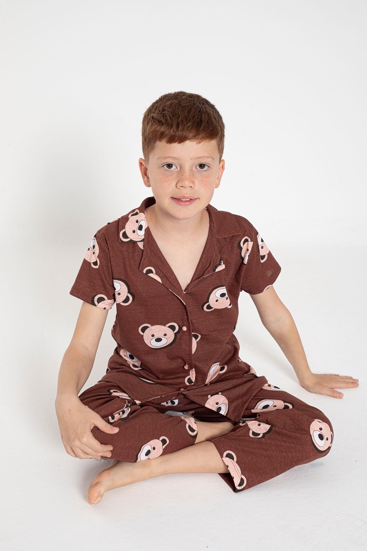 CLZ275 4-13 Yaş Çocuk Pijama Takımı Kahverengi