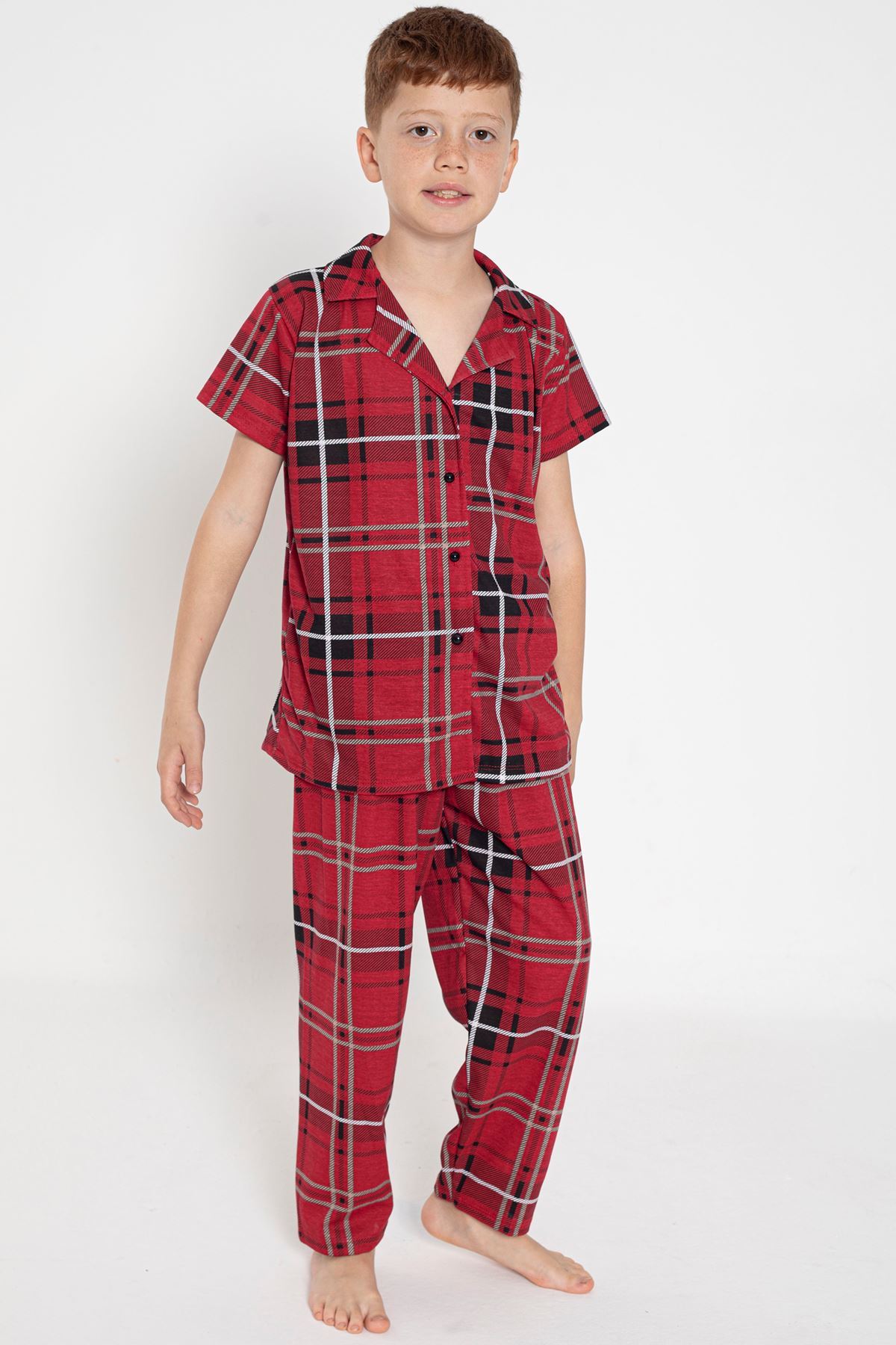 CLZ275 4-13 Yaş Çocuk Pijama Takımı Açıkkırmızı