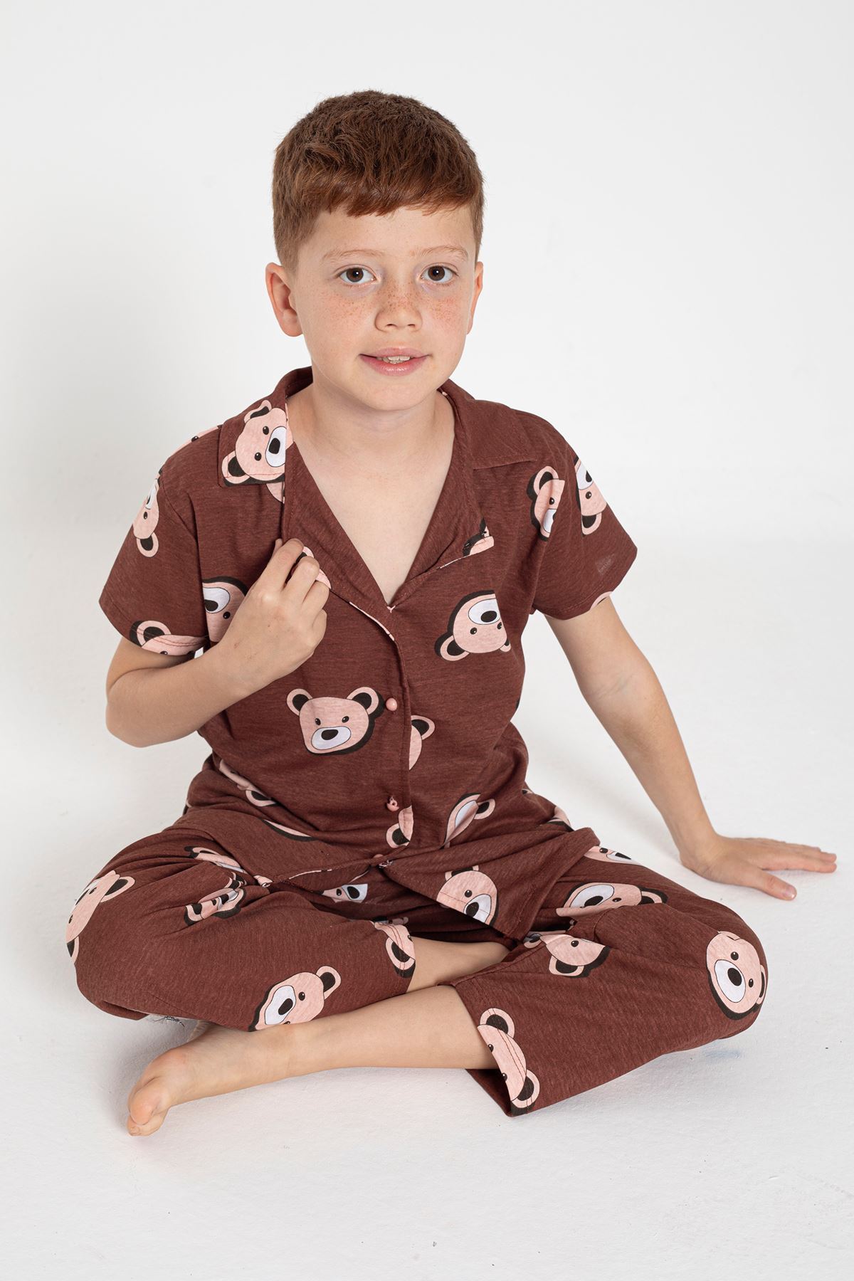 CLZ275 4-13 Yaş Çocuk Pijama Takımı Kahverengi