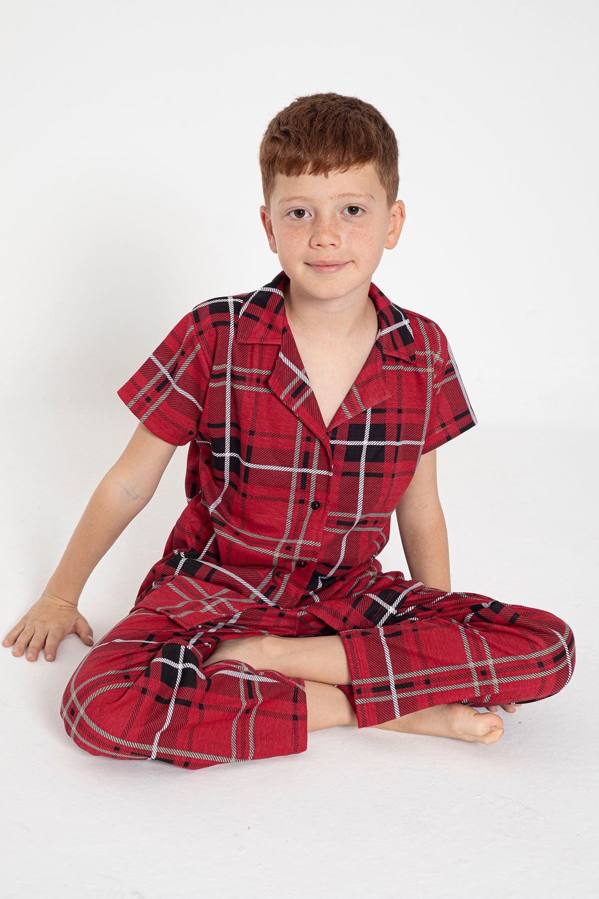 CLZ275 4-13 Yaş Çocuk Pijama Takımı Açıkkırmızı