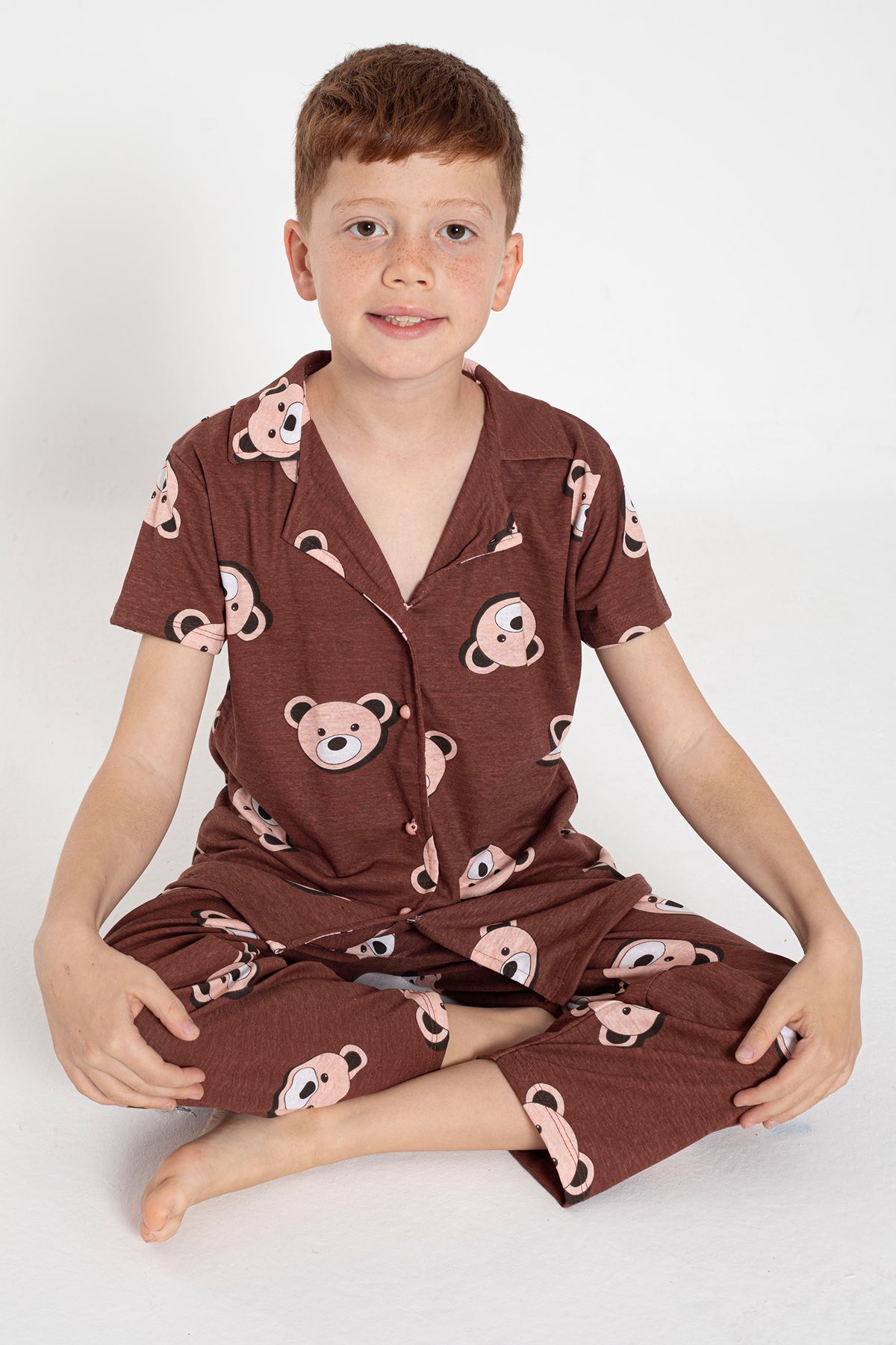 CLZ275 4-13 Yaş Çocuk Pijama Takımı Kahverengi