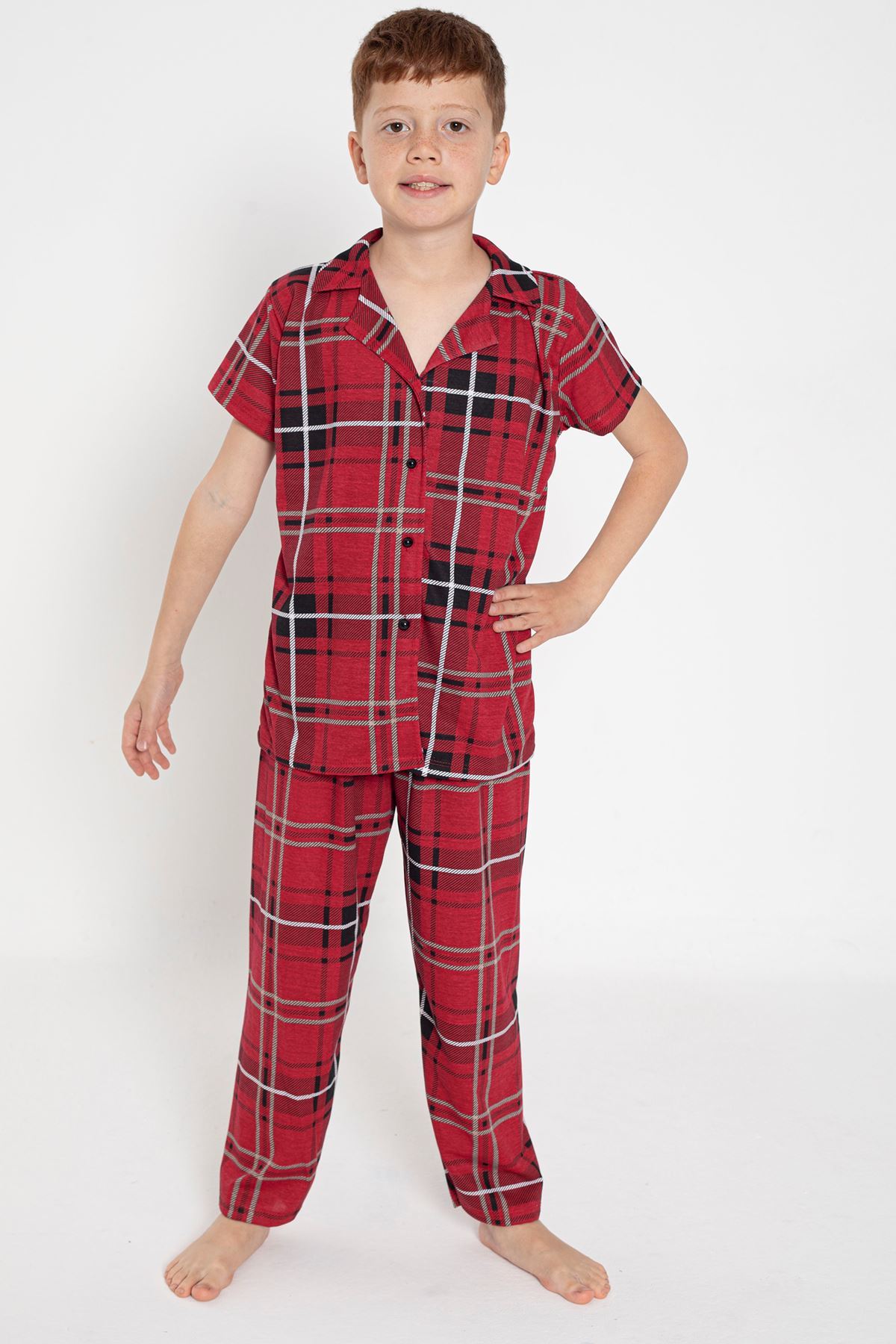 CLZ275 4-13 Yaş Çocuk Pijama Takımı Açıkkırmızı