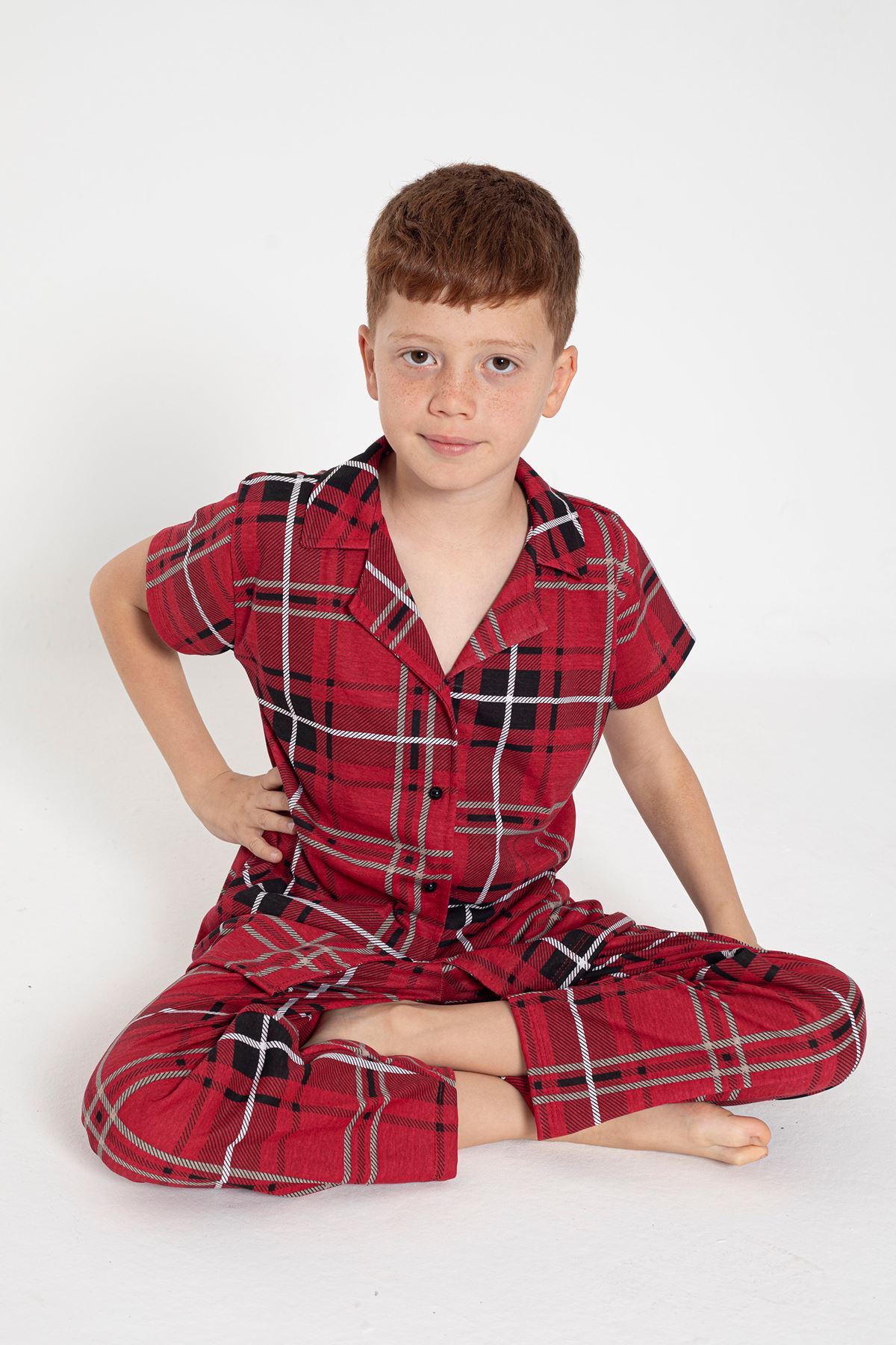 CLZ275 4-13 Yaş Çocuk Pijama Takımı Açıkkırmızı