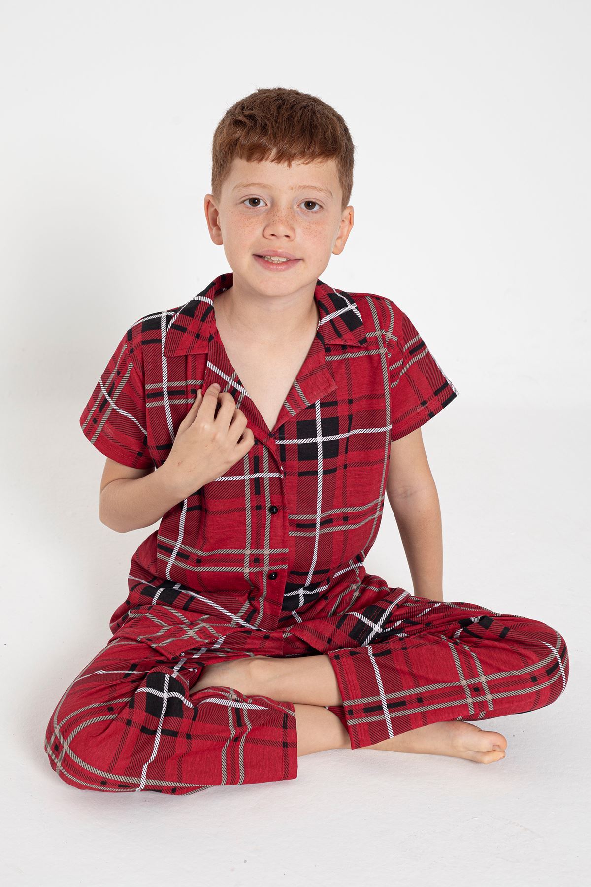 CLZ275 4-13 Yaş Çocuk Pijama Takımı Açıkkırmızı