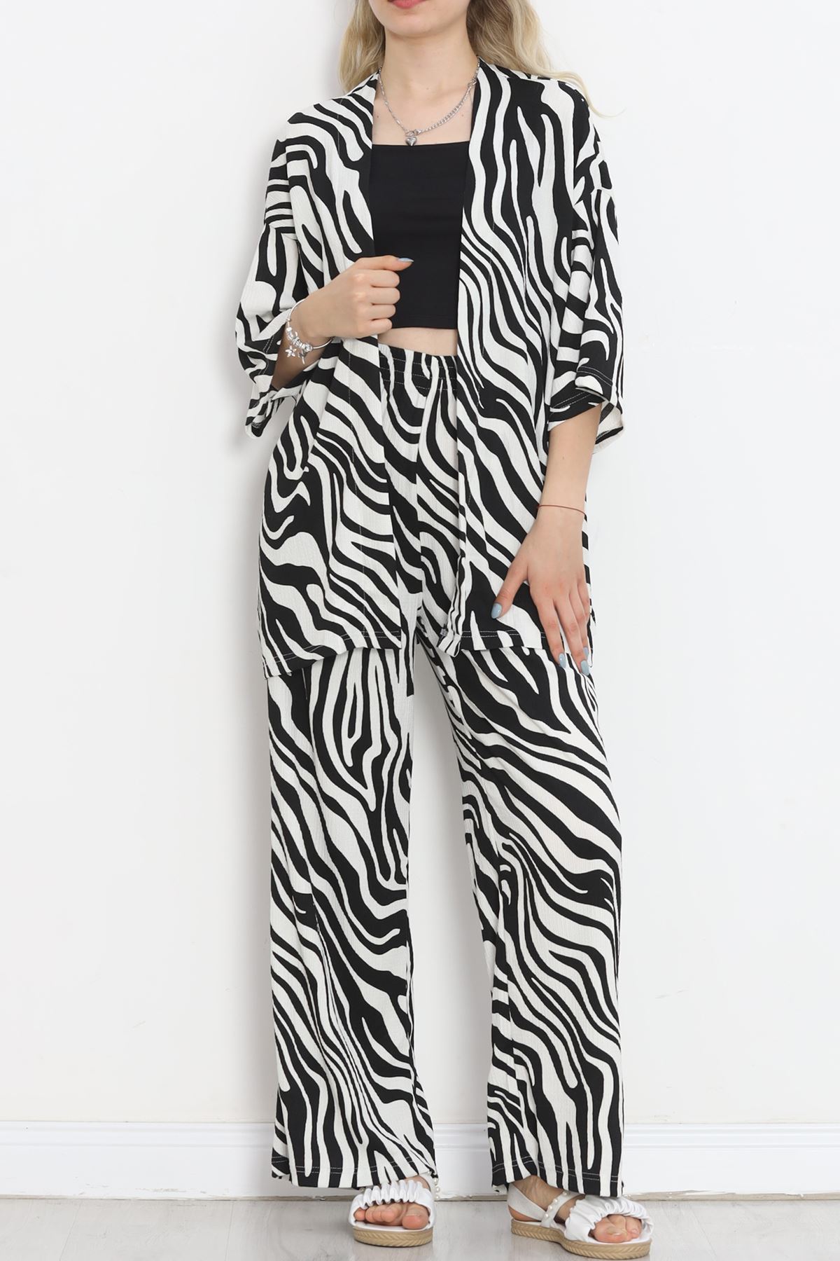 CLZ275 Desenli Kimono Takım Zebra