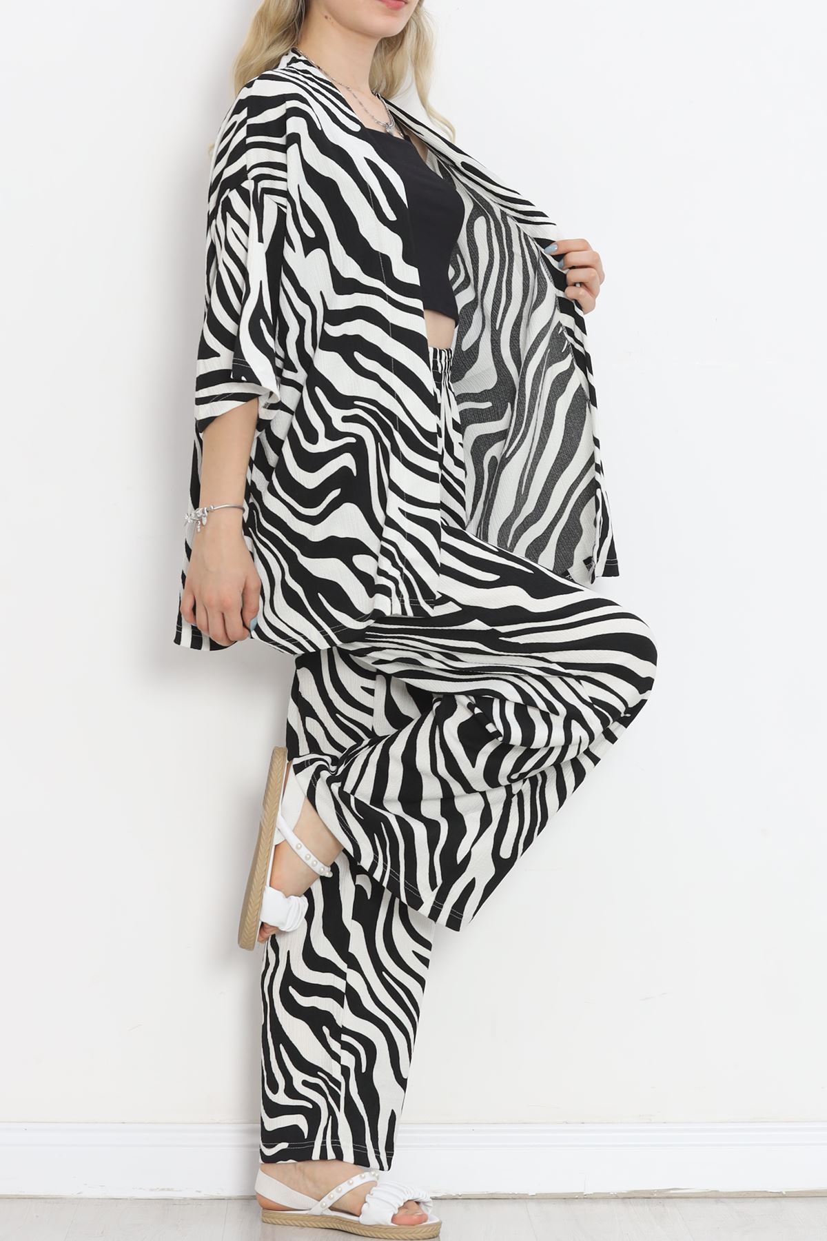 CLZ275 Desenli Kimono Takım Zebra