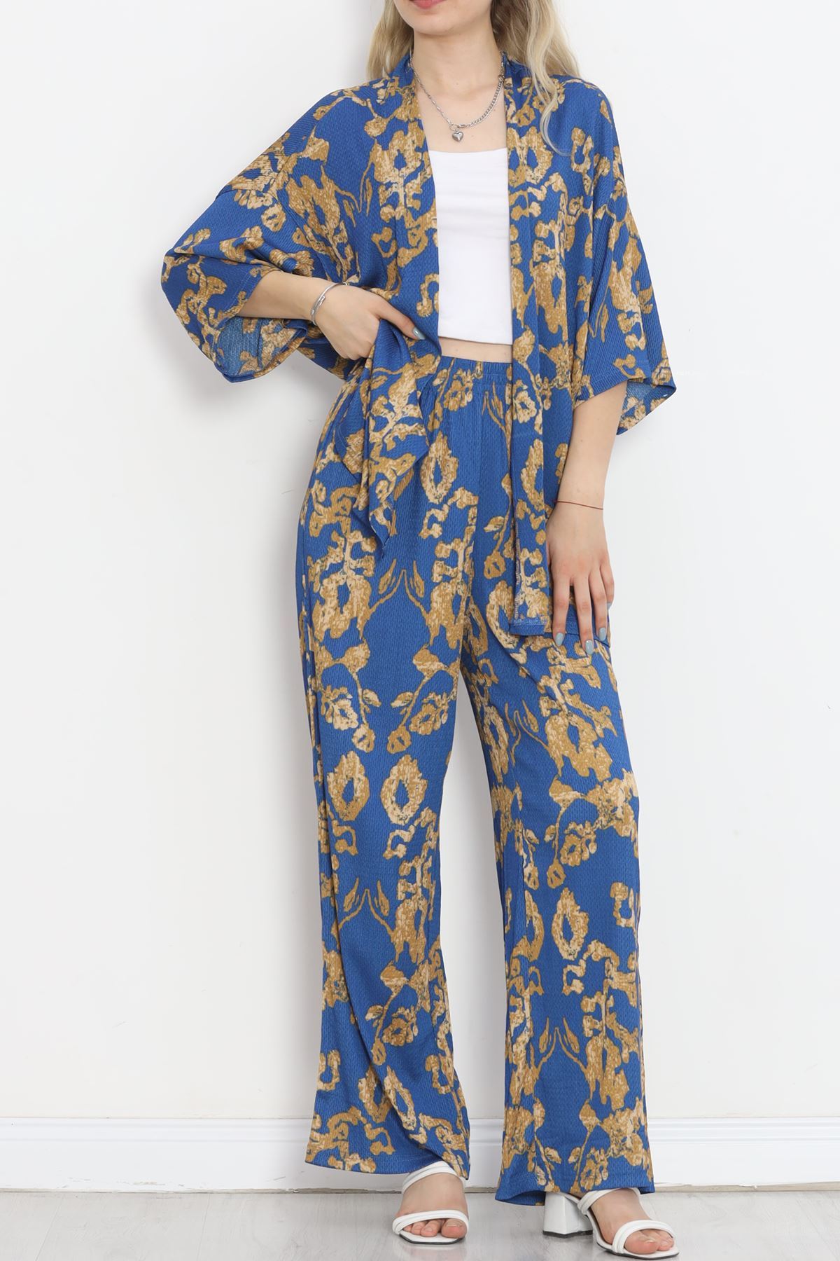 CLZ275 Desenli Kimono Takım Saksvizon