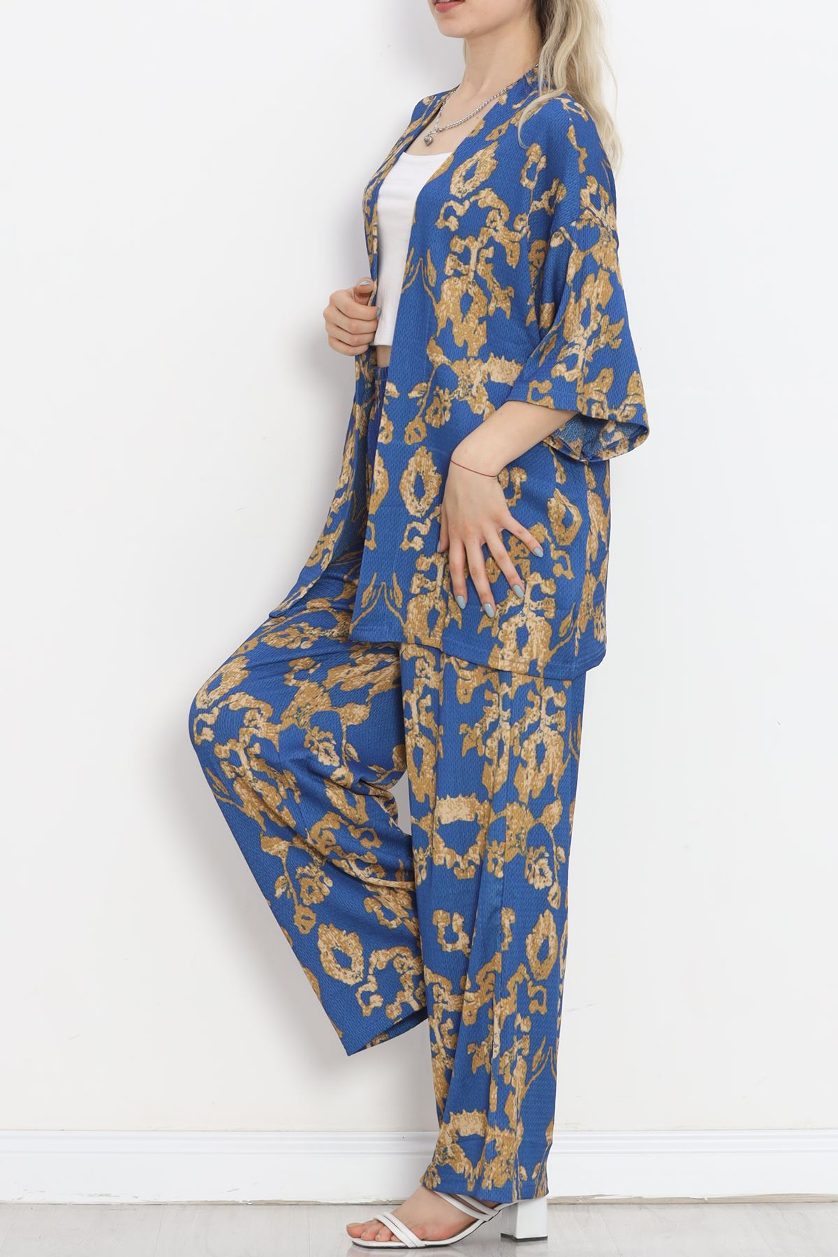 CLZ275 Desenli Kimono Takım Saksvizon