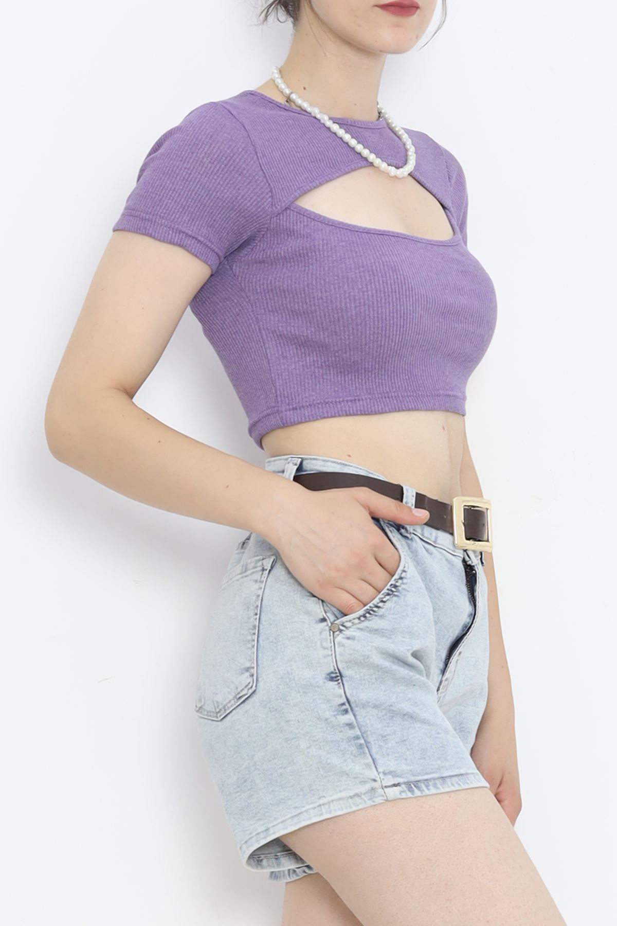 Dekolteli Crop Body Mor