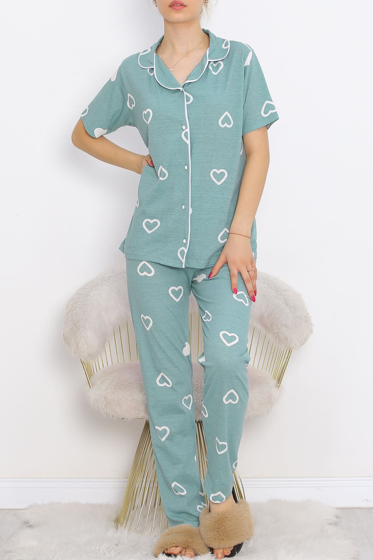 Düğmeli Pijama Takımı Mint