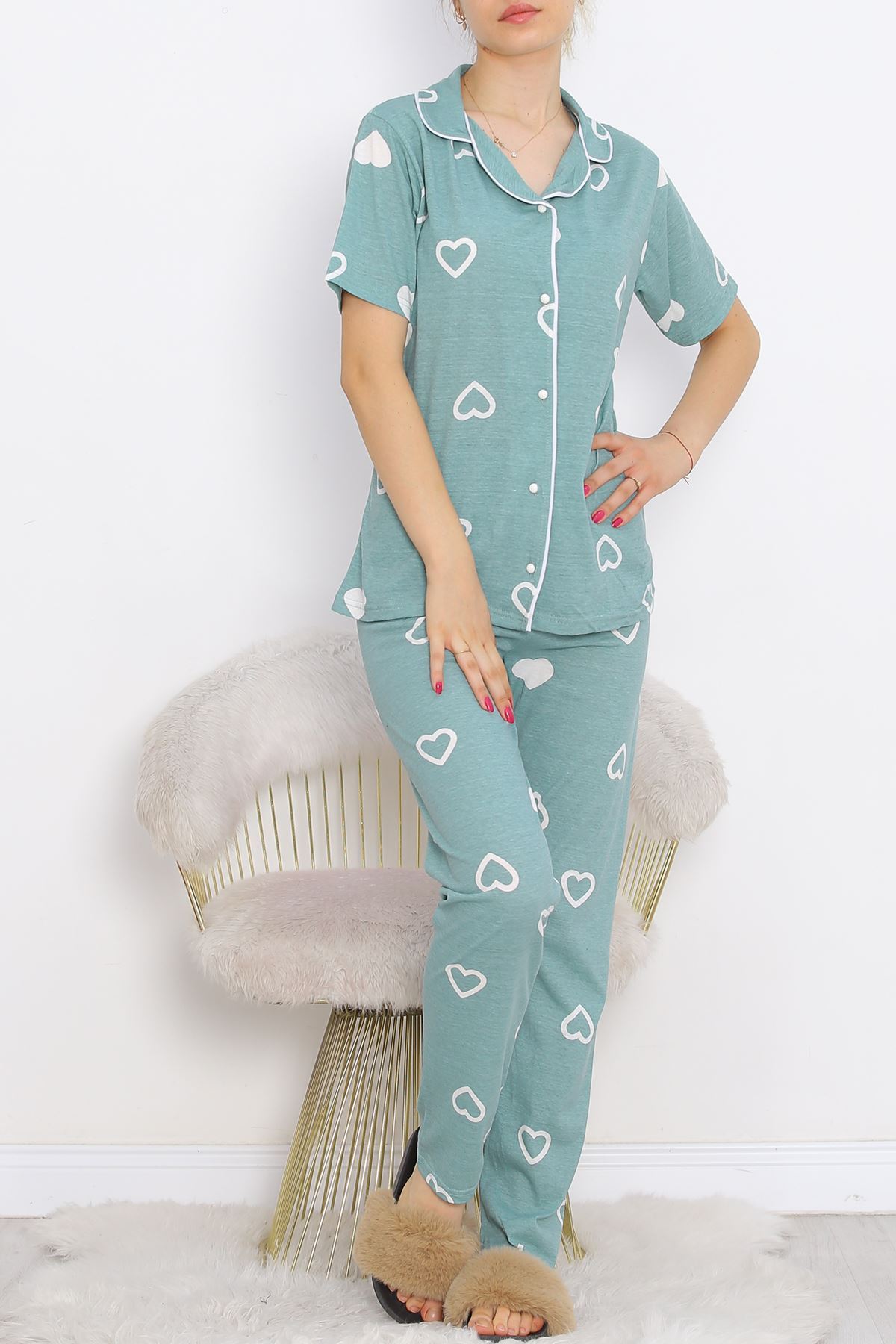 Düğmeli Pijama Takımı Mint