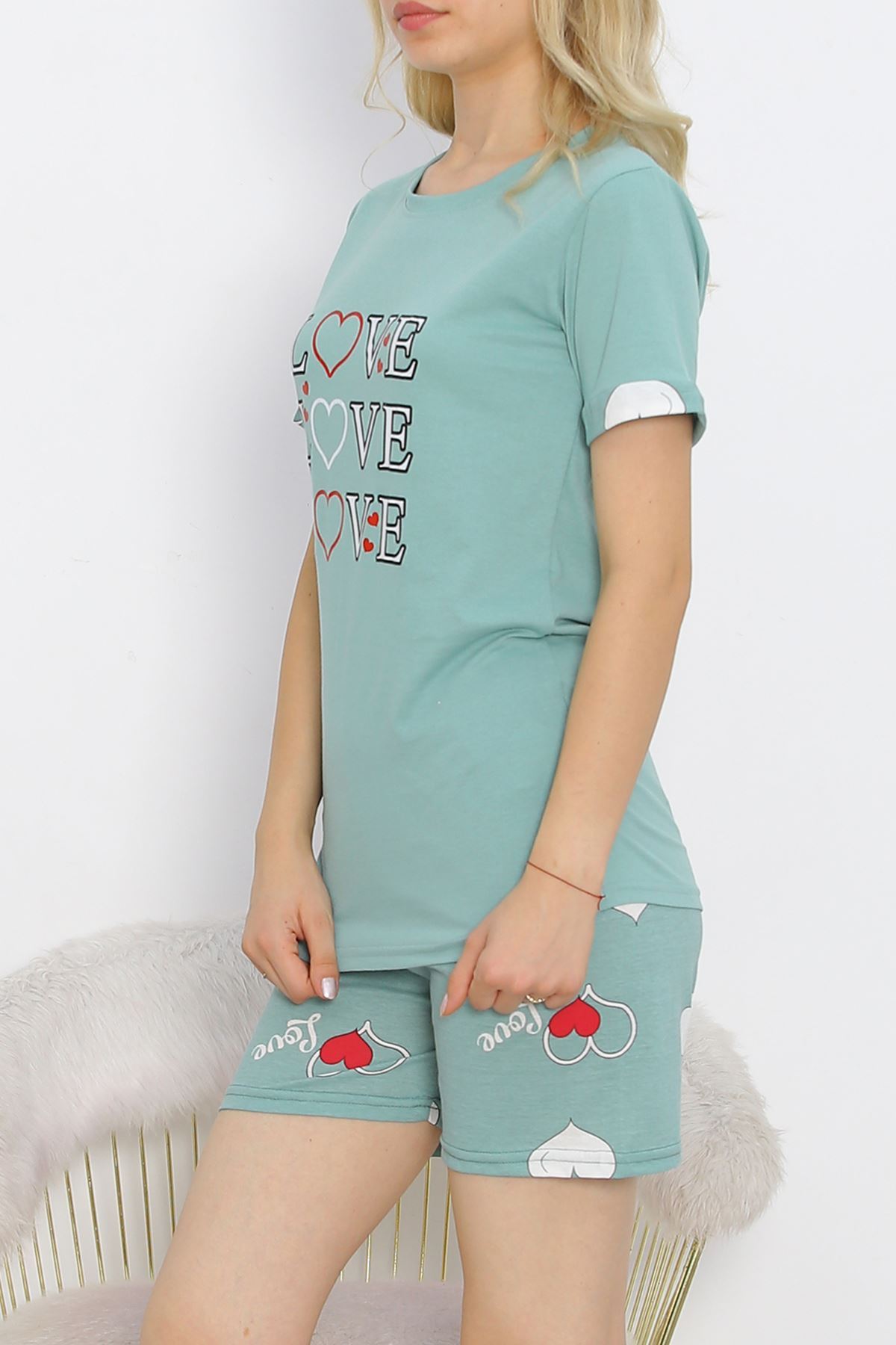 Kısa Kol Şortlu Pijama Takımı Mintyeşili