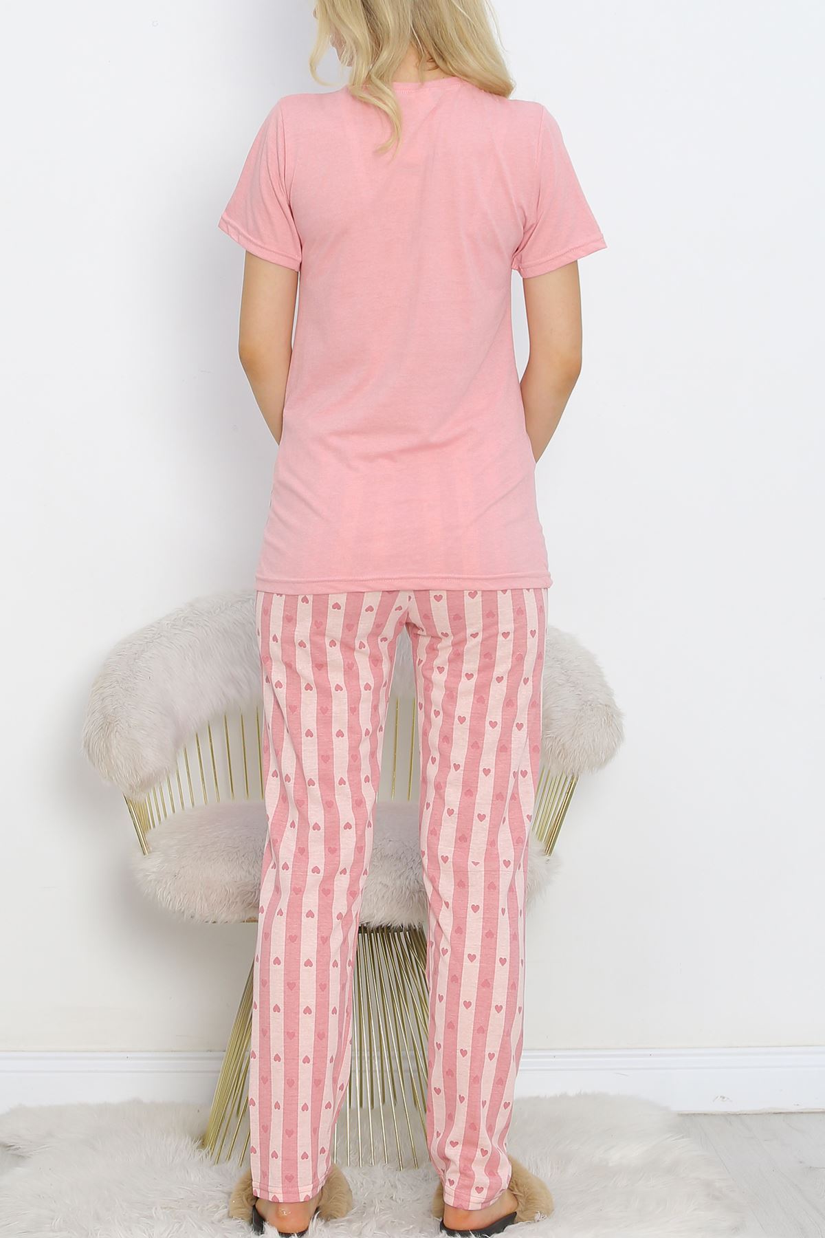 Desenli Pijama Takımı Pembe