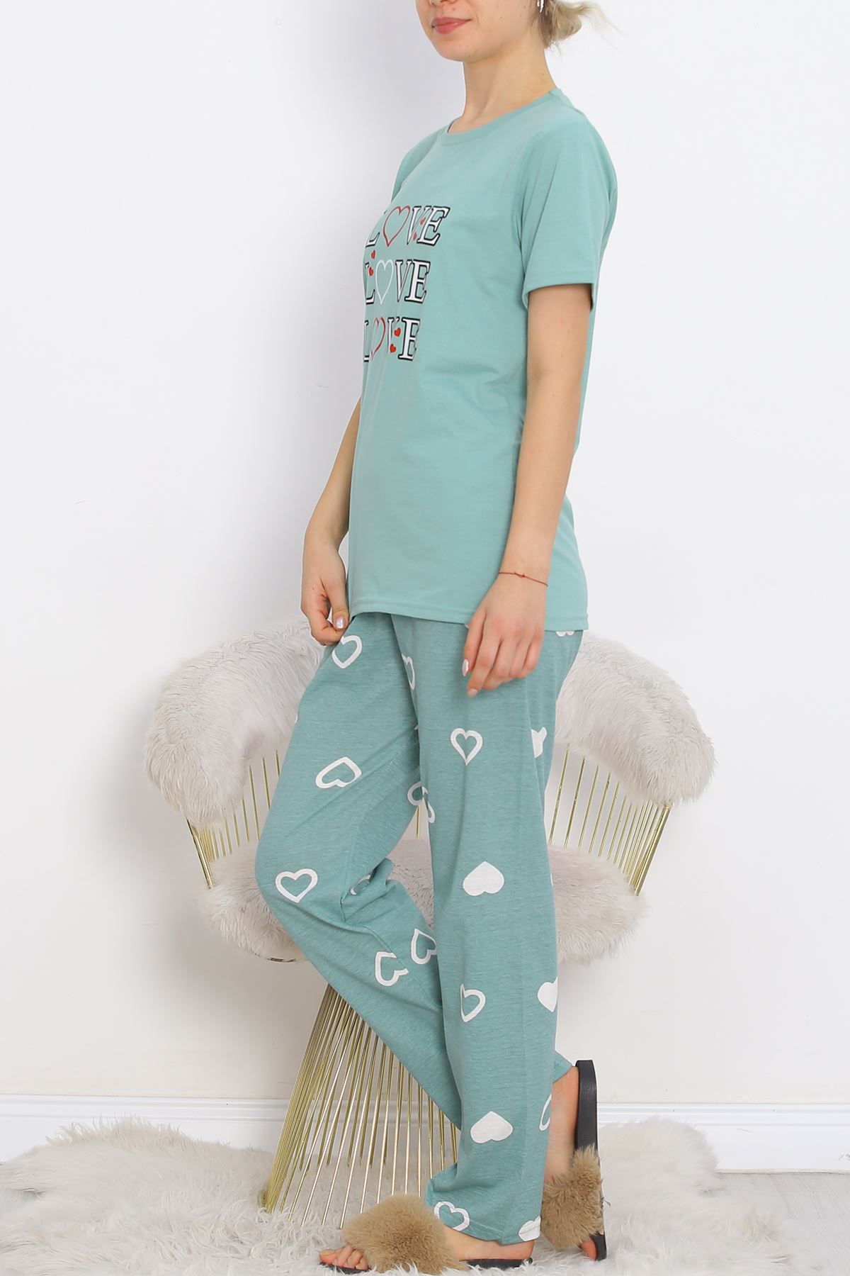 Desenli Pijama Takımı Mint