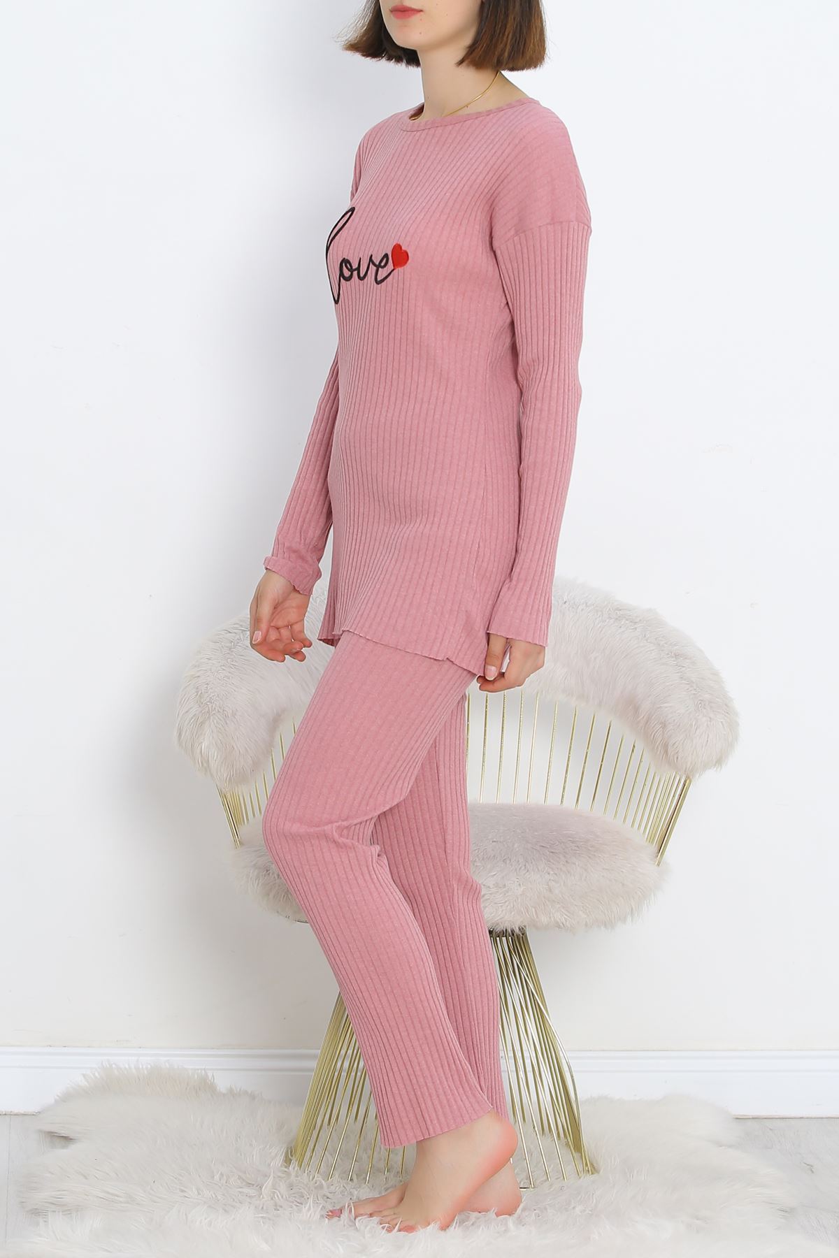 Nakışlı Pijama Takımı Pembe