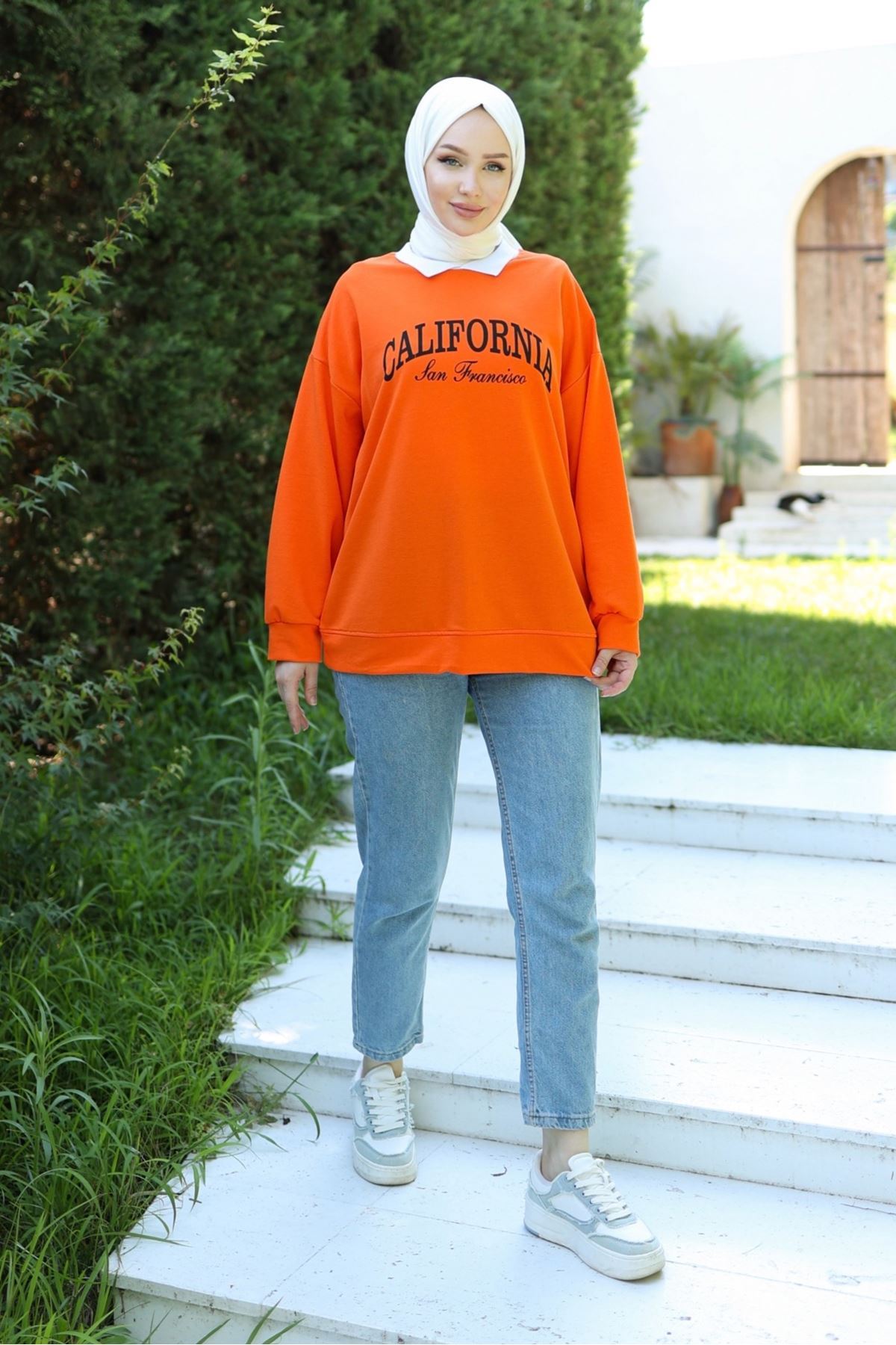 Polo Yaka Baskılı Sweat Oranj