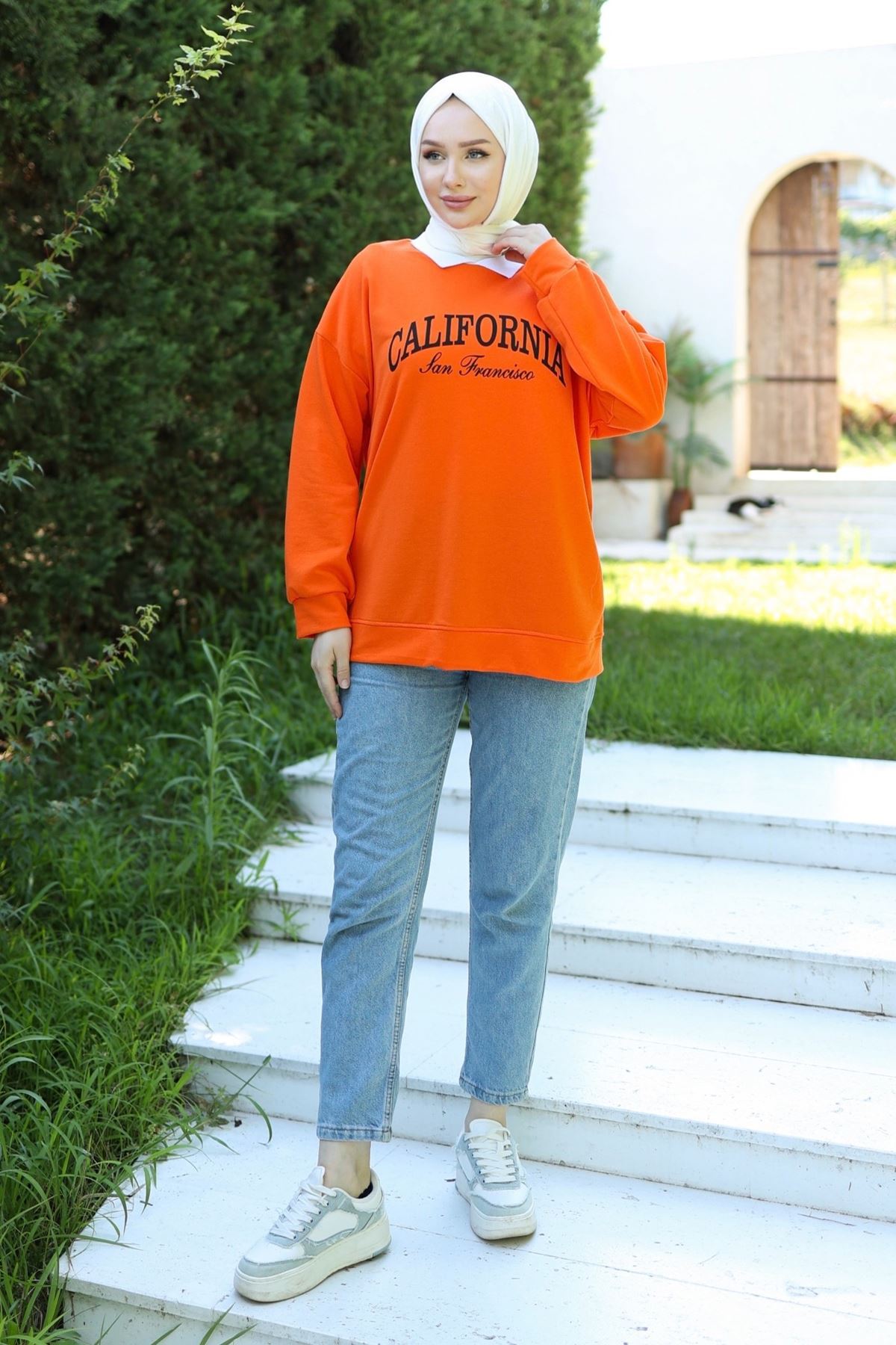 Polo Yaka Baskılı Sweat Oranj