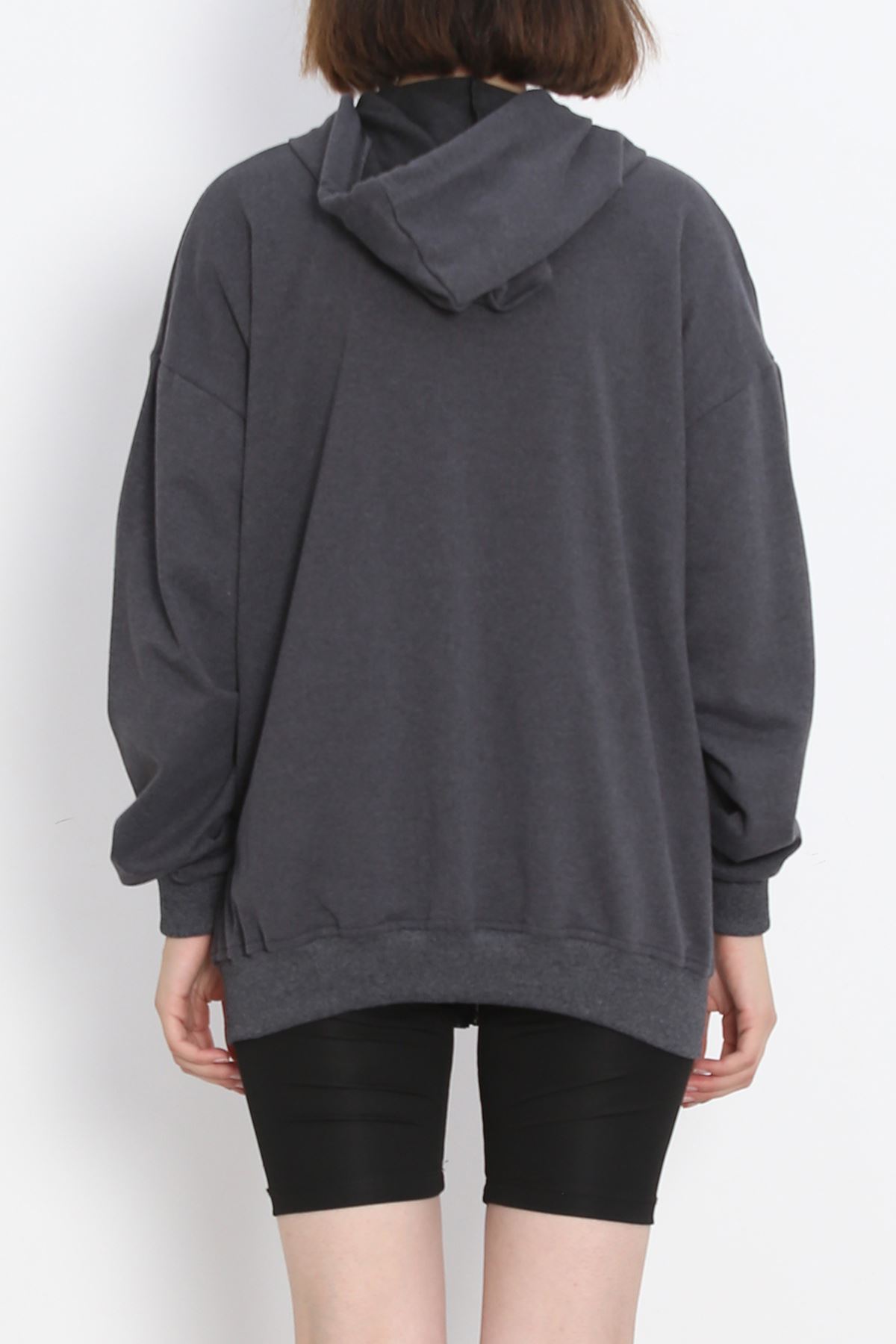 Kapşonlu Oversize Sweat Füme