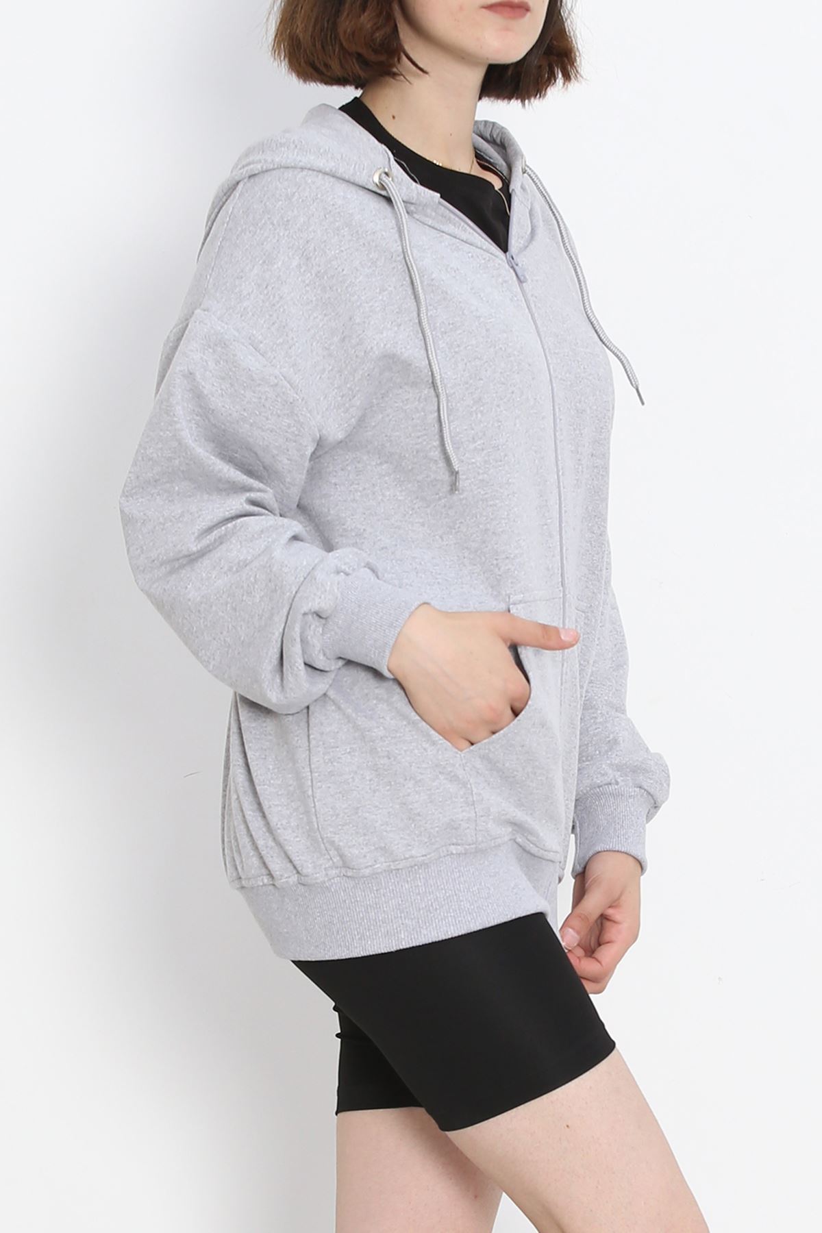 Kapşonlu Oversize Sweat Gri