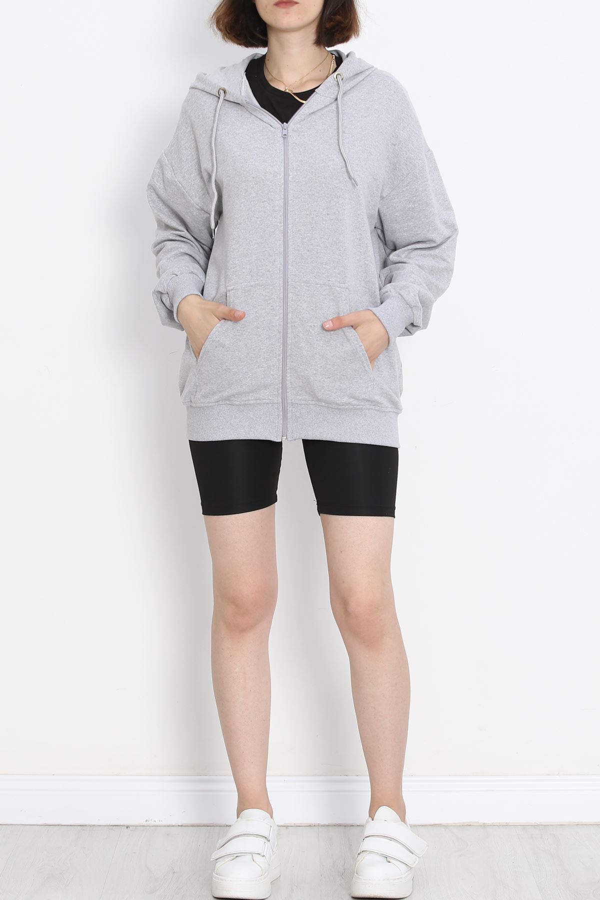 Kapşonlu Oversize Sweat Gri