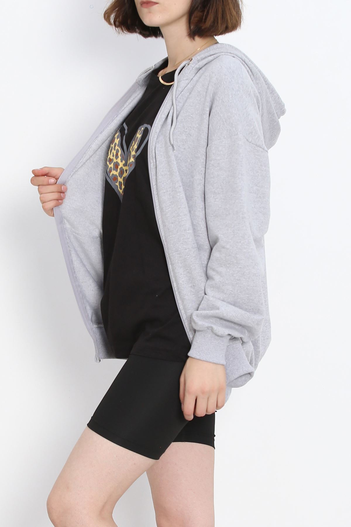 Kapşonlu Oversize Sweat Gri