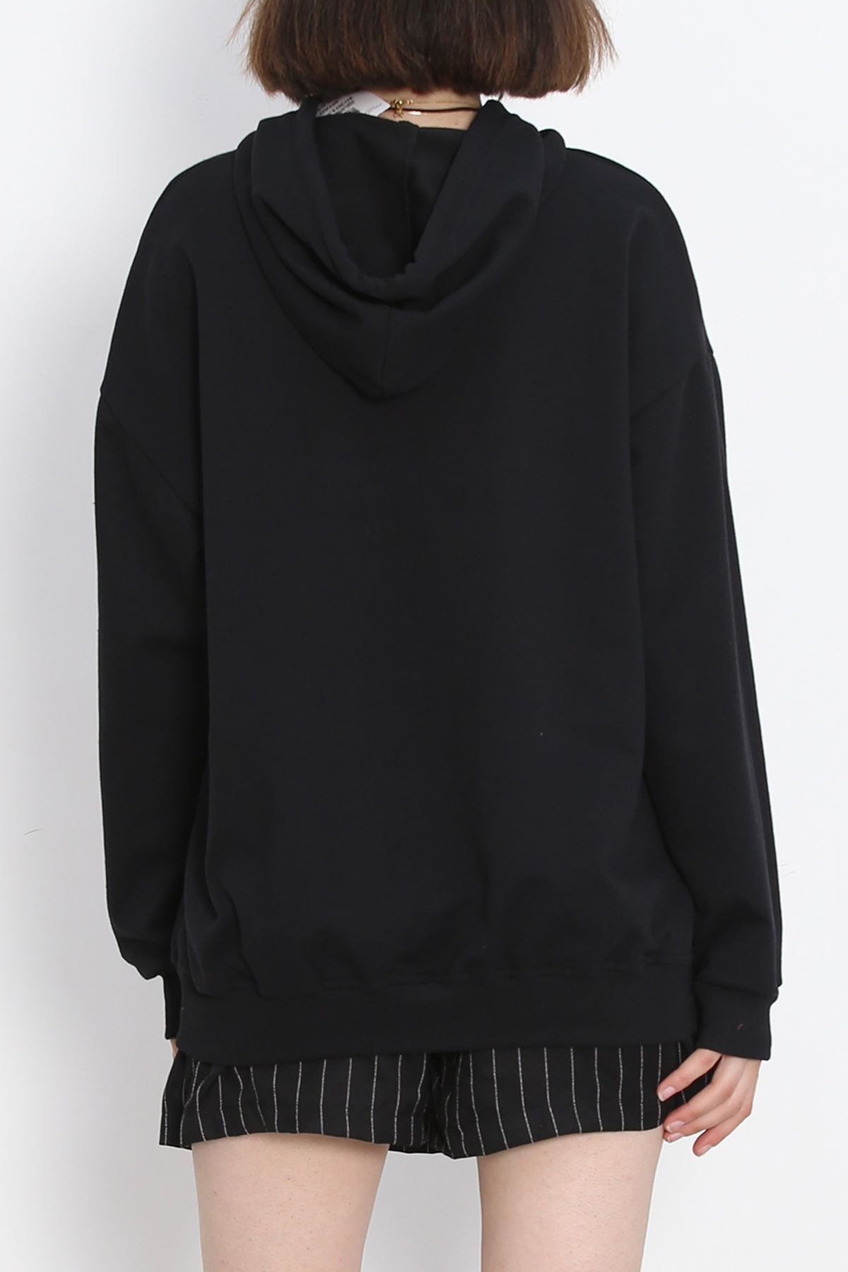 Kapşonlu Oversize Sweat Siyah