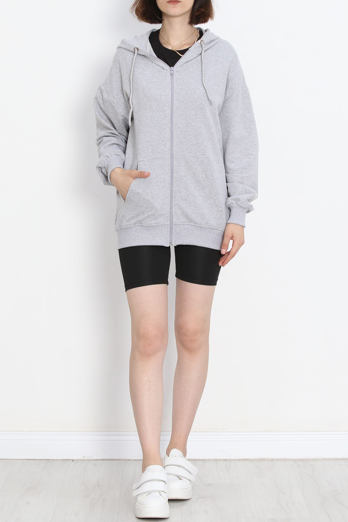 Kapşonlu Oversize Sweat Gri