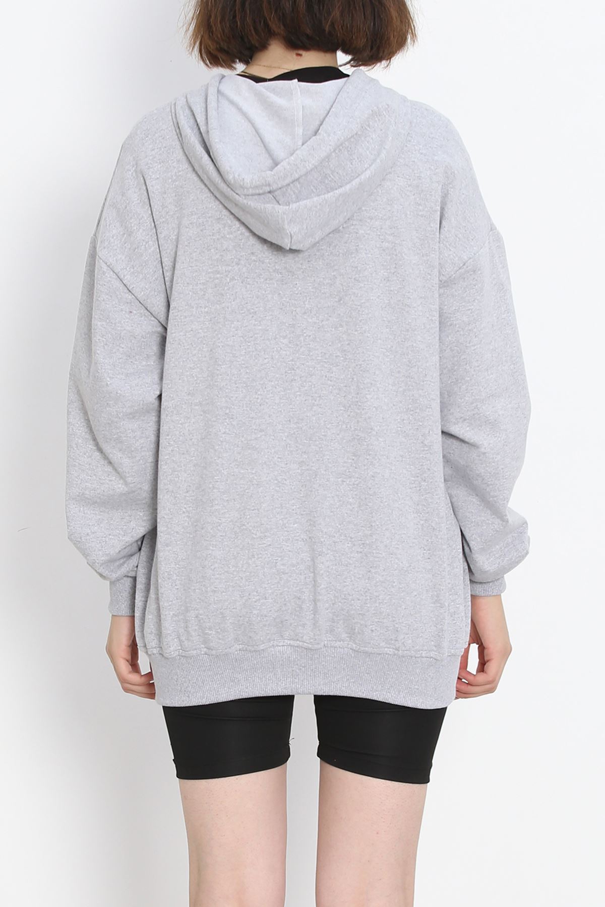 Kapşonlu Oversize Sweat Gri