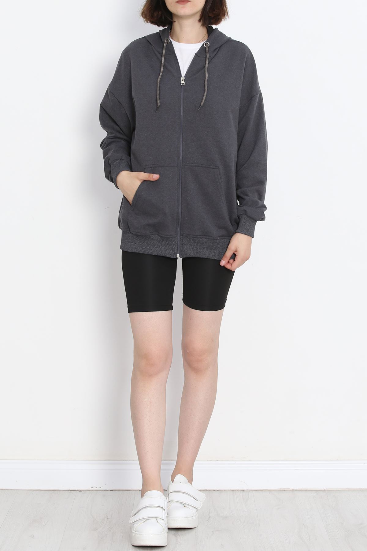 Kapşonlu Oversize Sweat Füme