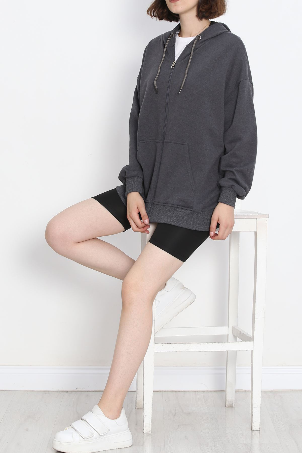 Kapşonlu Oversize Sweat Füme