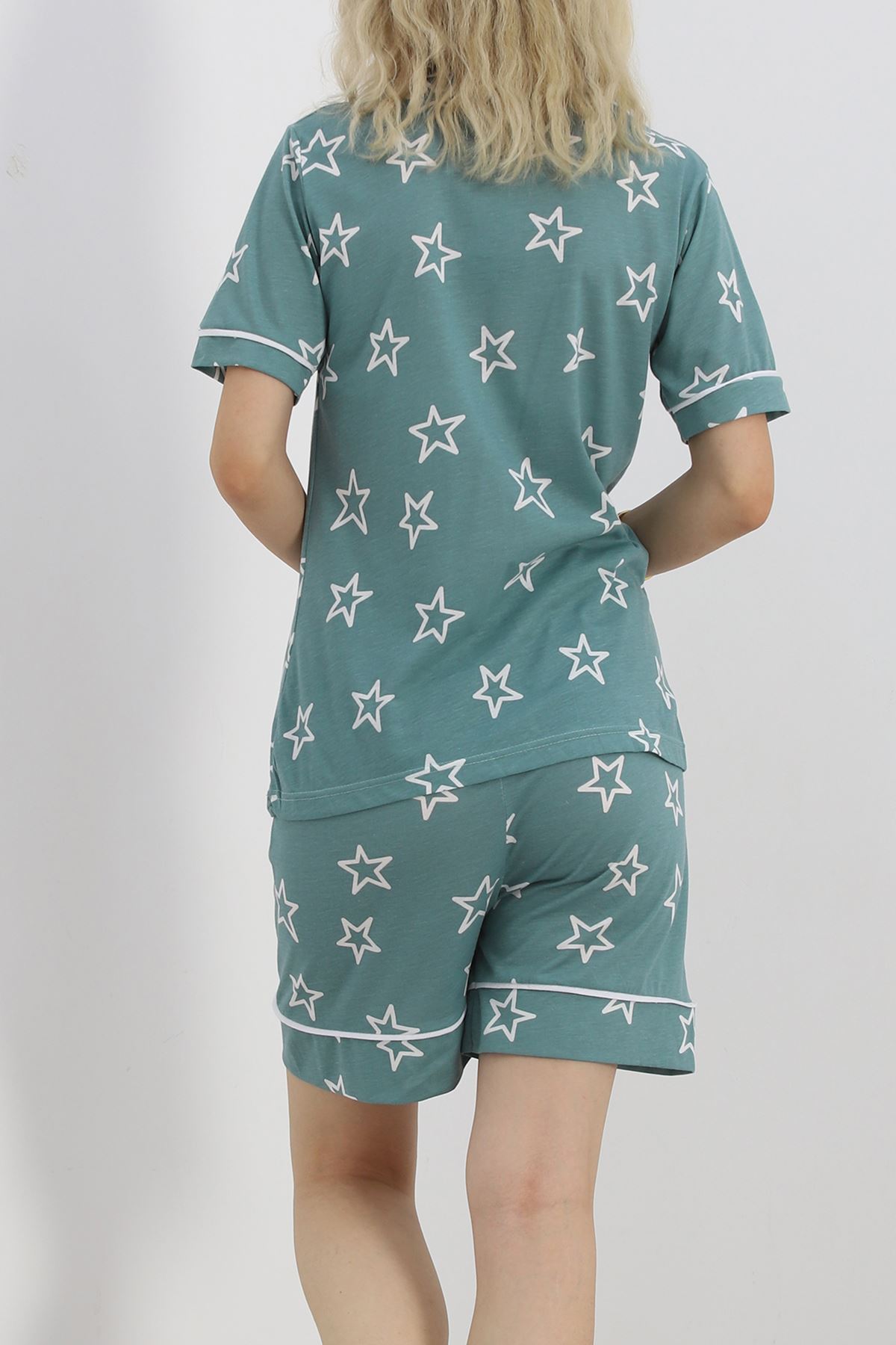 Düğmeli Şortlu Pijama Takımı Mint1