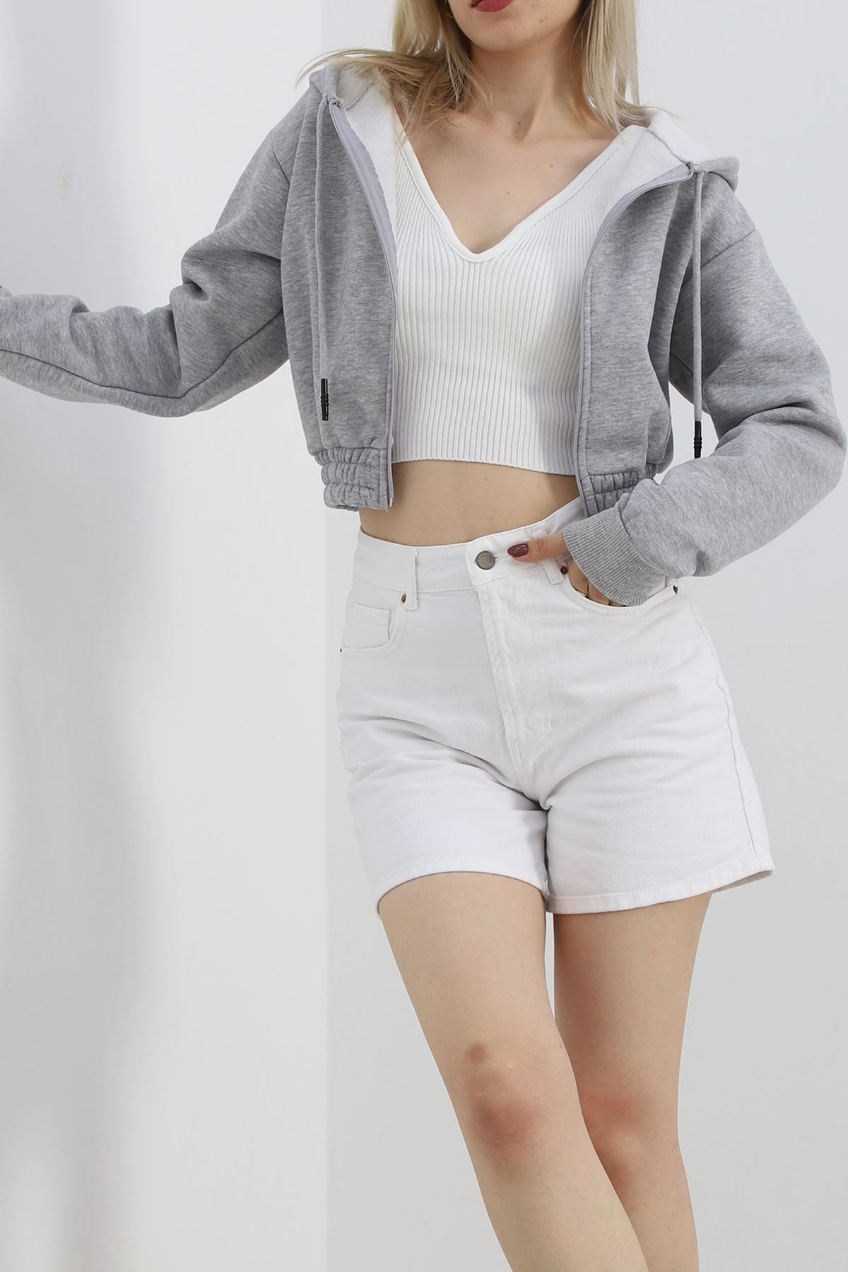 Şardonlu Crop Sweat Gri