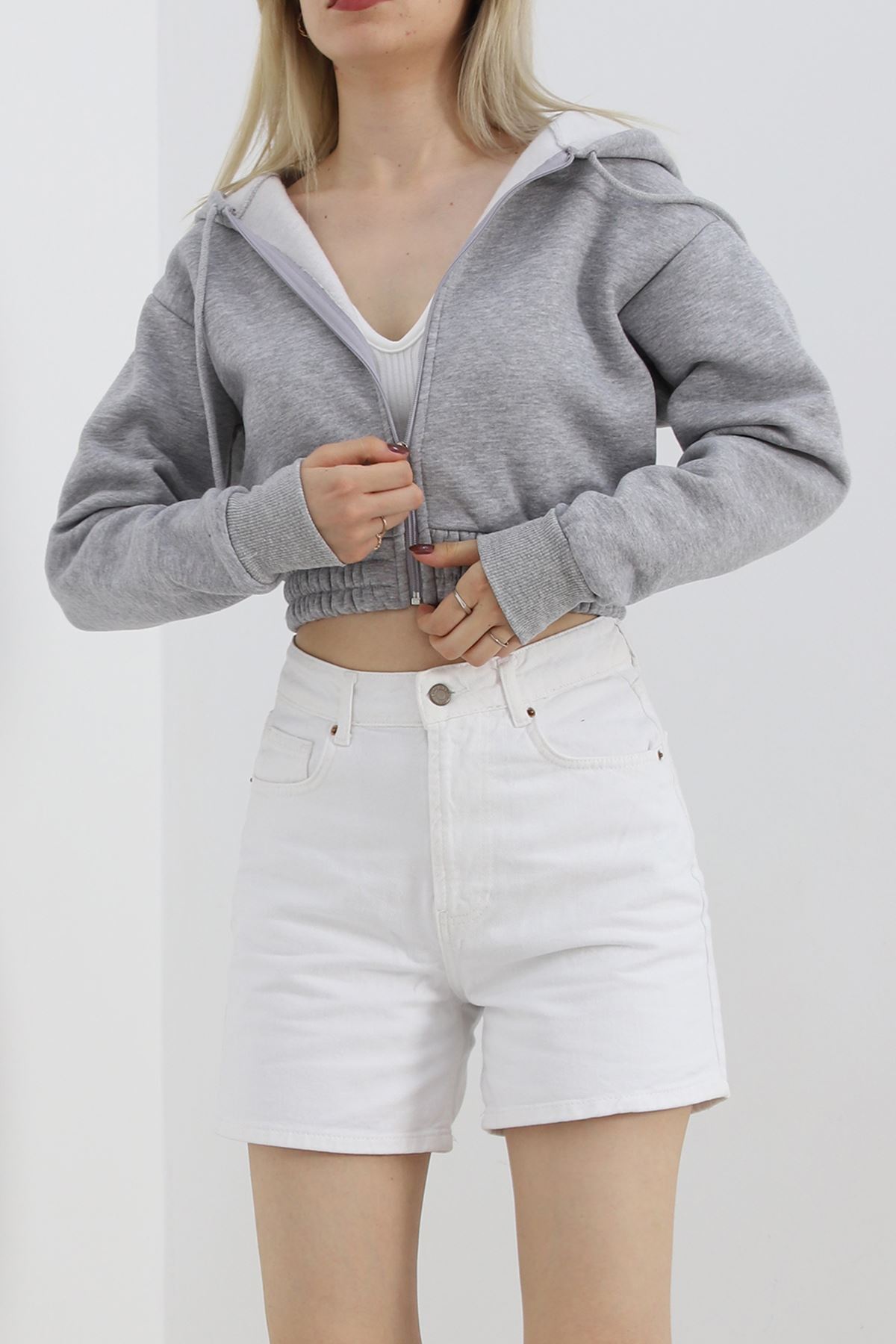 Şardonlu Crop Sweat Gri