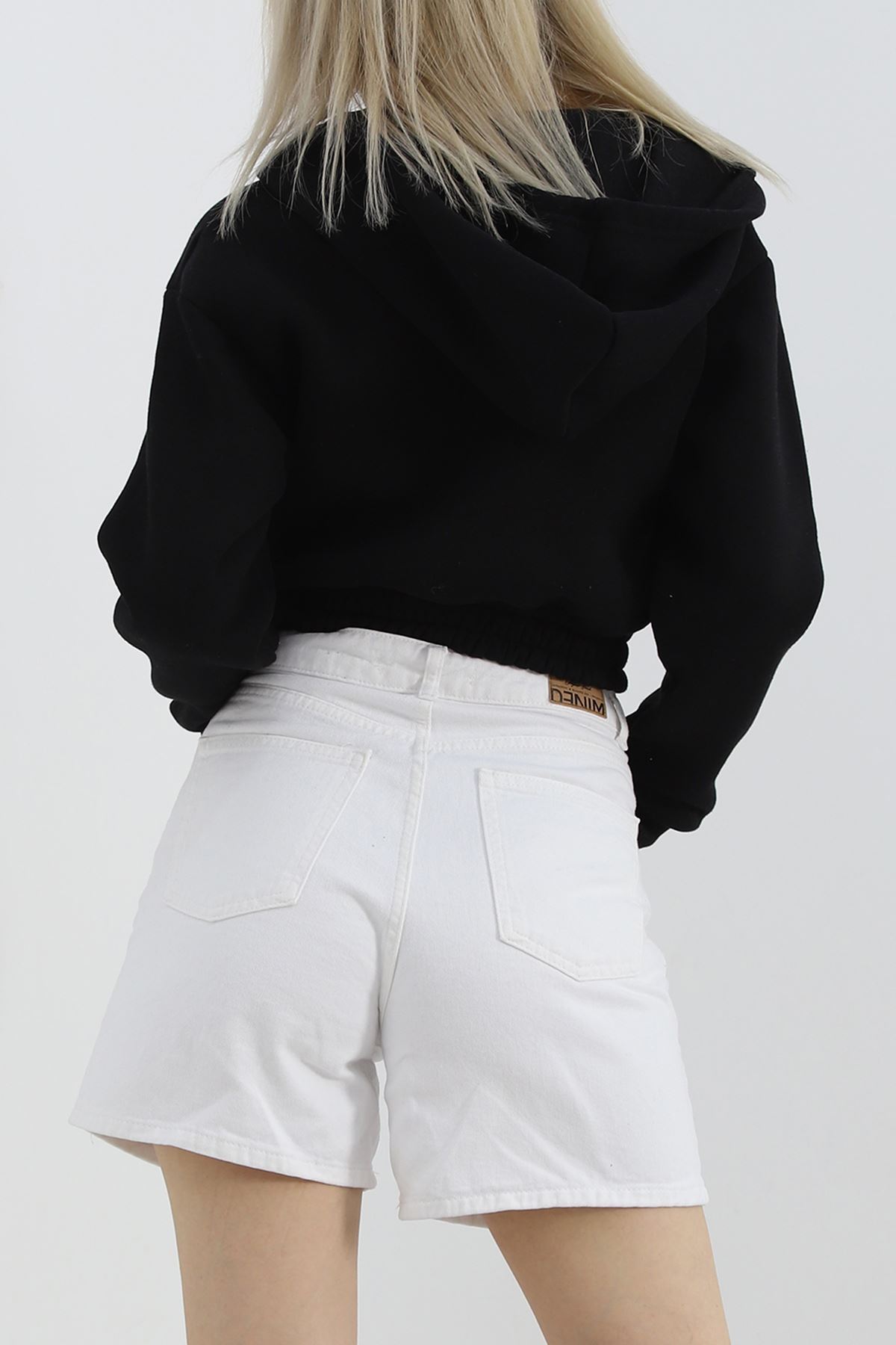 Şardonlu Crop Sweat Siyah