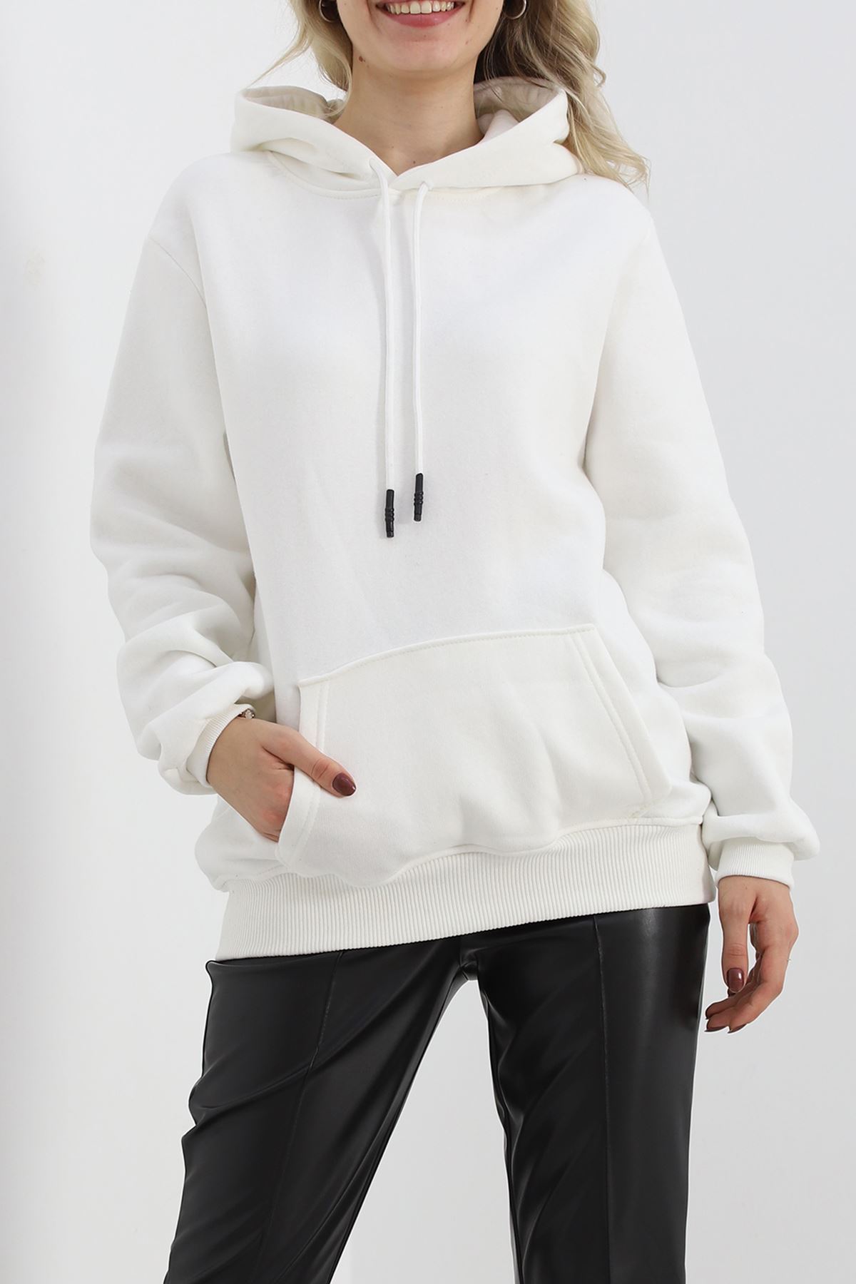 Kanguru Cep Oversize Sweat Ekru