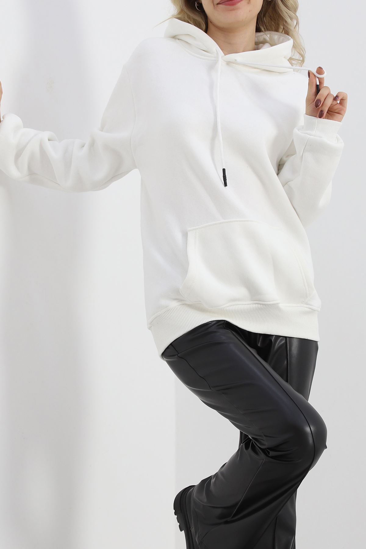 Kanguru Cep Oversize Sweat Ekru