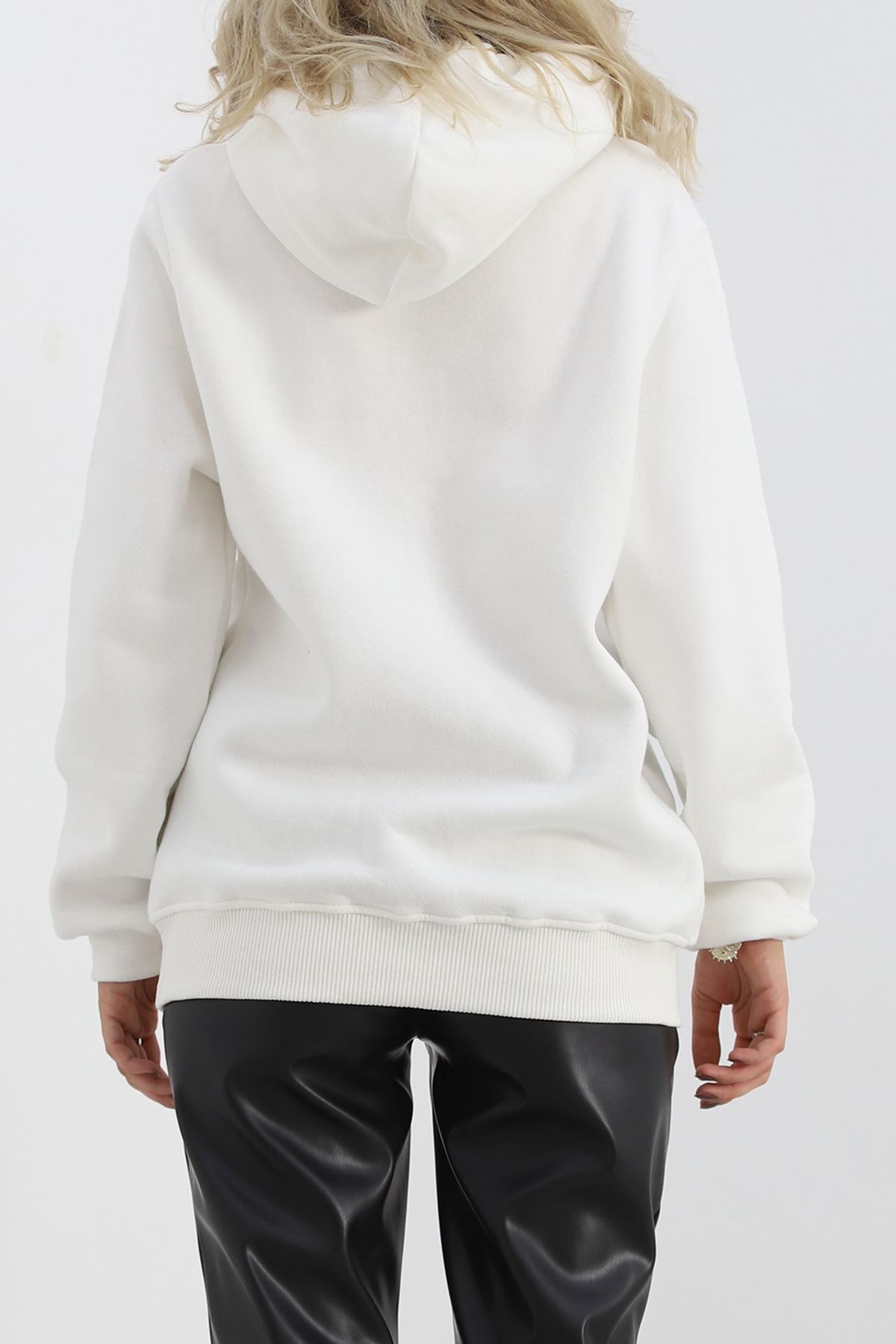 Kanguru Cep Oversize Sweat Ekru