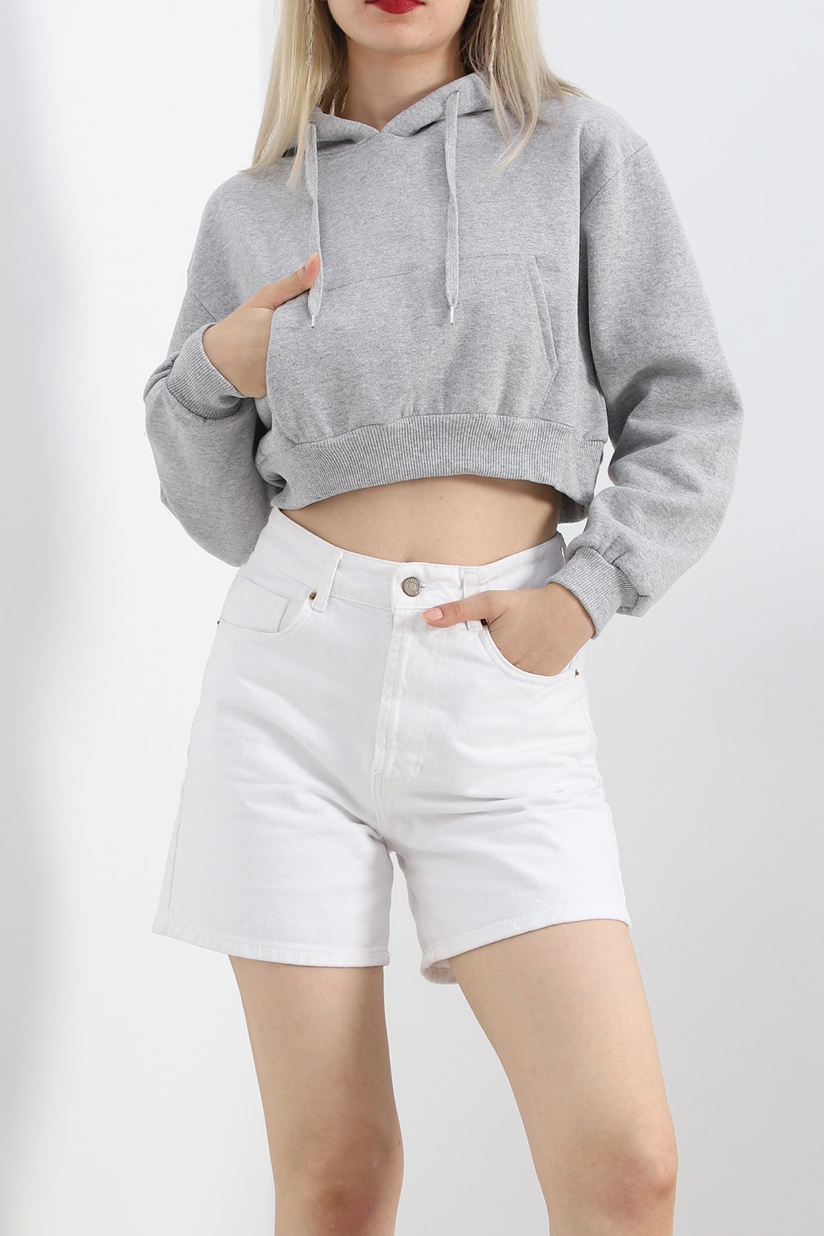 Şardonlu Oversize Crop Sweat Gri