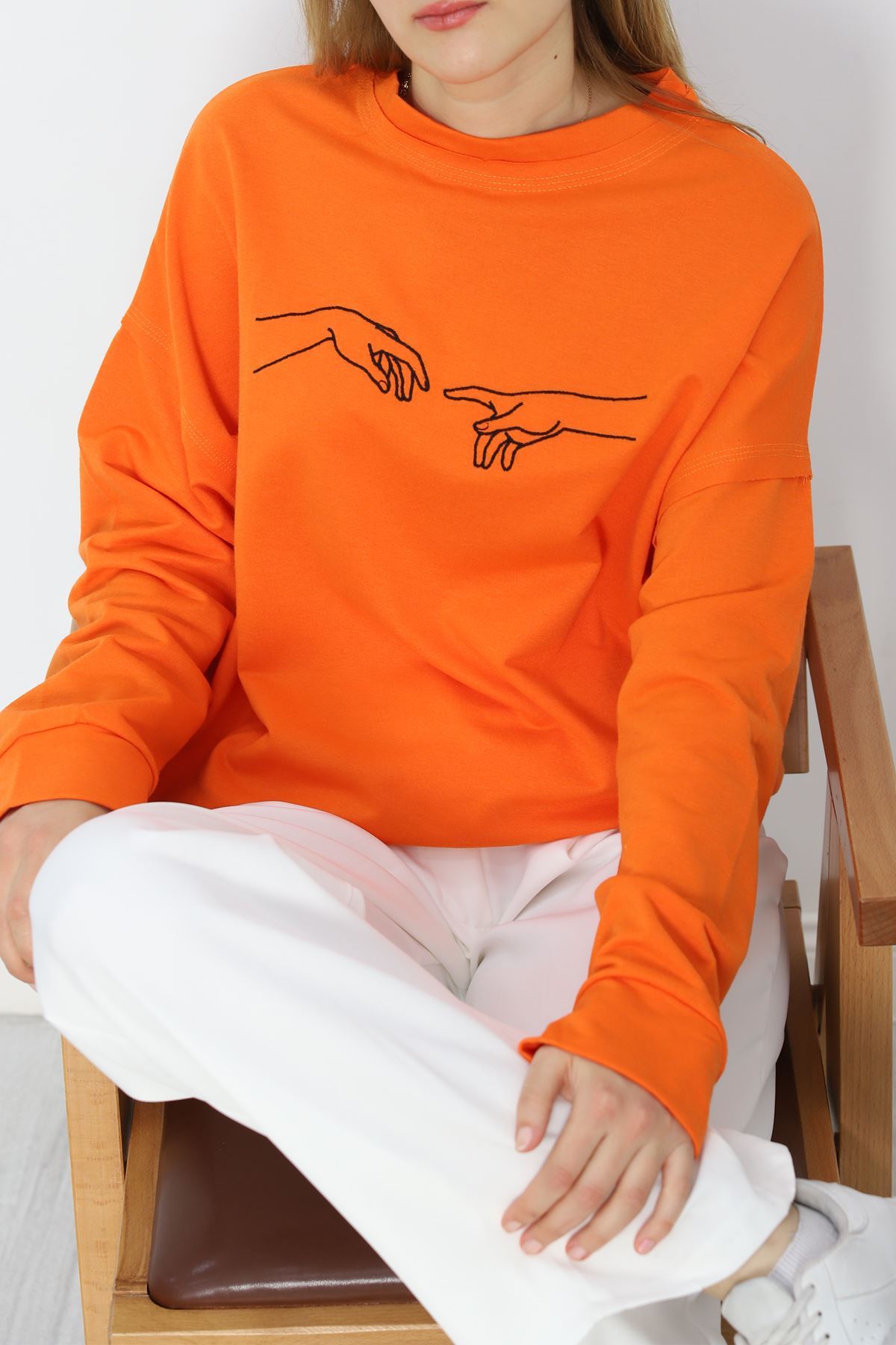 Nakışlı İki İplik Tunik Sweat Oranj