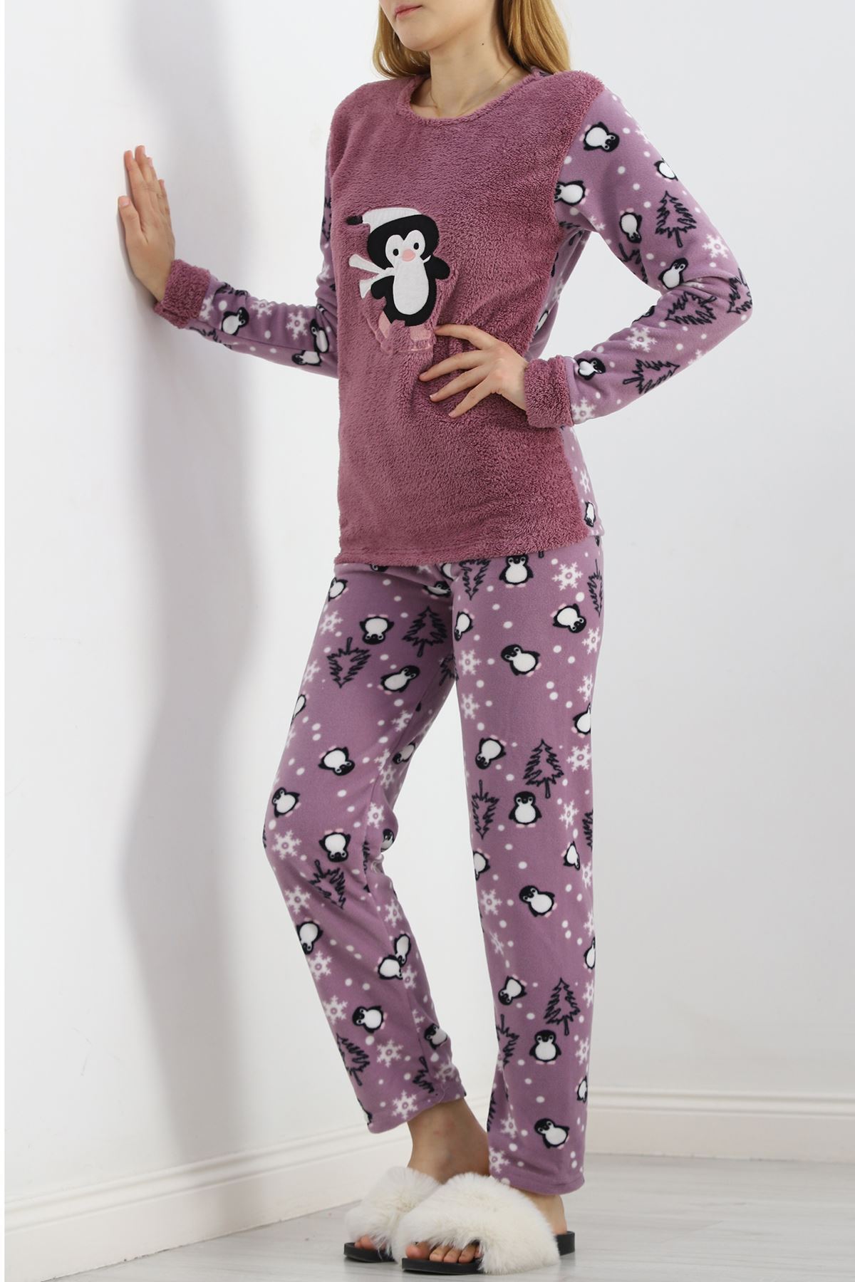 Peluş Polar Pijama Takımı Lila