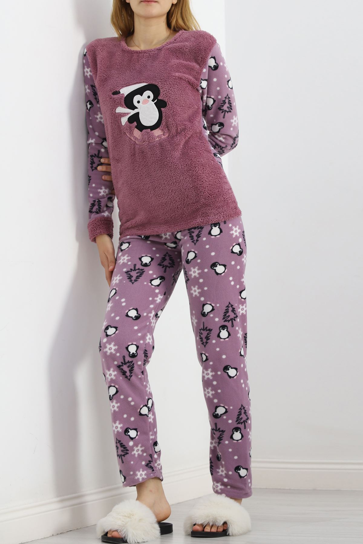 Peluş Polar Pijama Takımı Lila